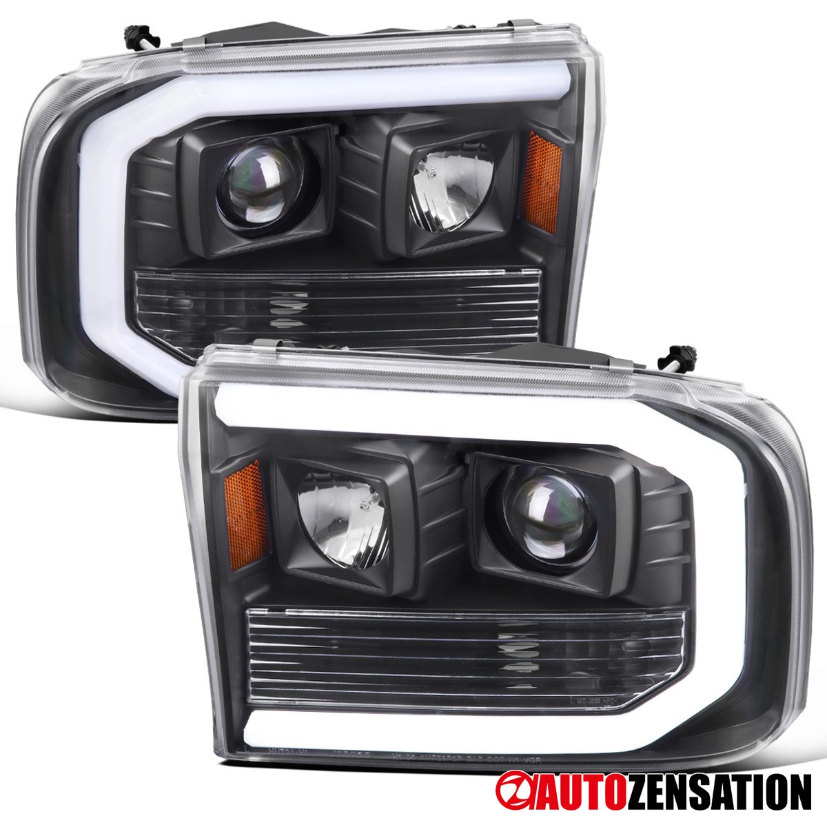 Fit 1999-2004 Ford F250 F350 Excursion Black LED Tube Projector Headlights Lamps Fit 1999-2004 Ford F250 F350 Excursion Black LED Tube Projector Headlights Lamps