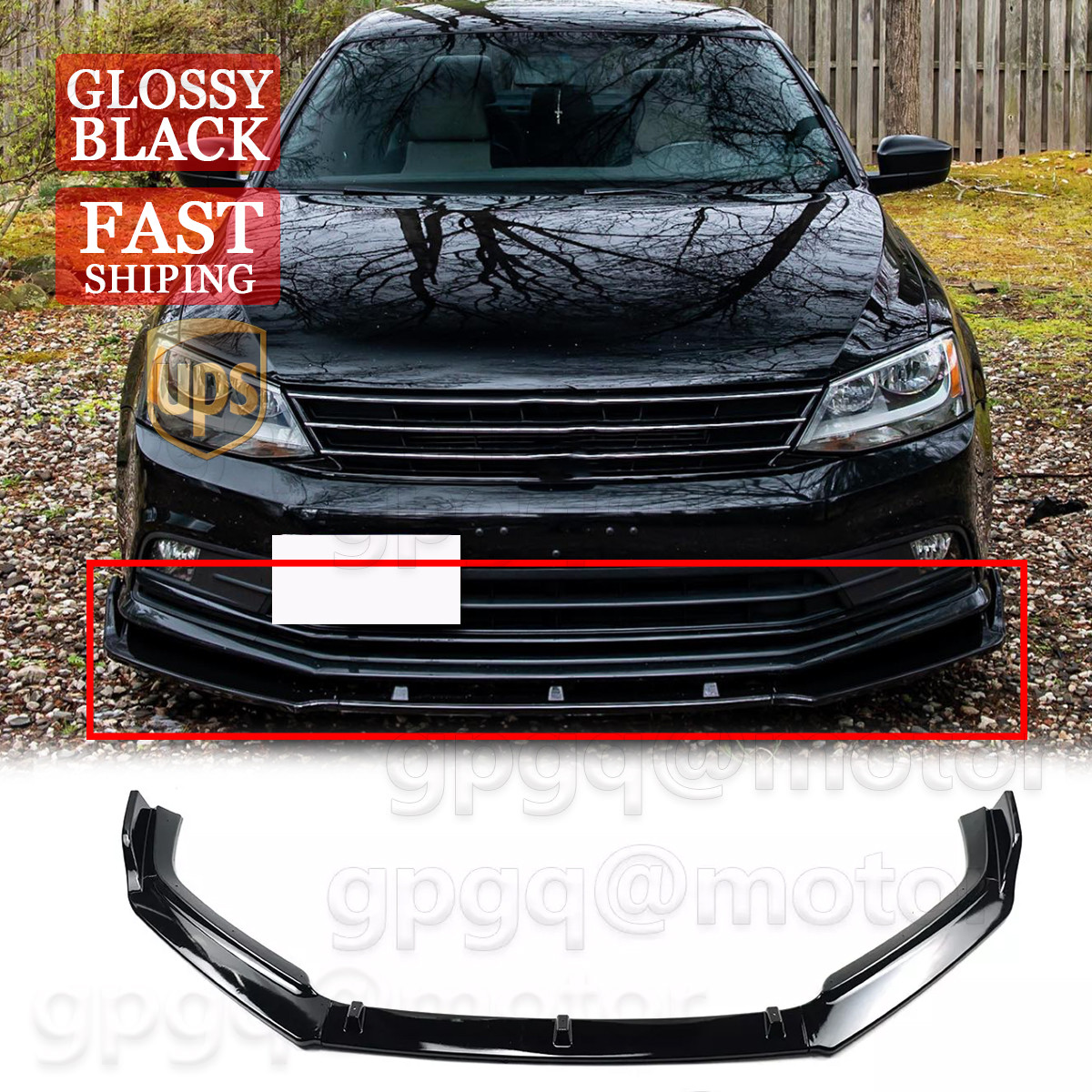 For Volkswagen Jetta MK6.5 2015-18 V Style Gloss Black Front Bumper Lip Splitter