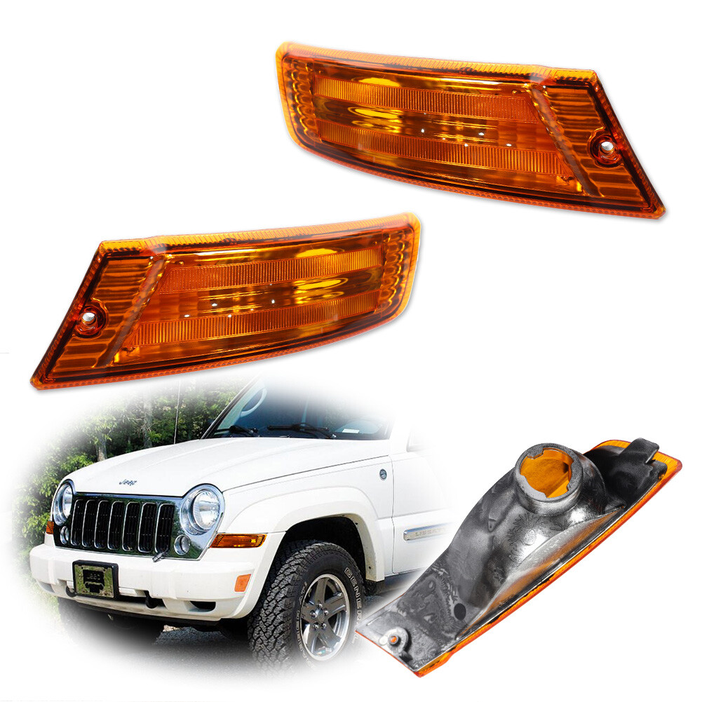 Amber Silver Lenses Corner Parking Signal Lights Housings For 05-07 Jeep Liberty
