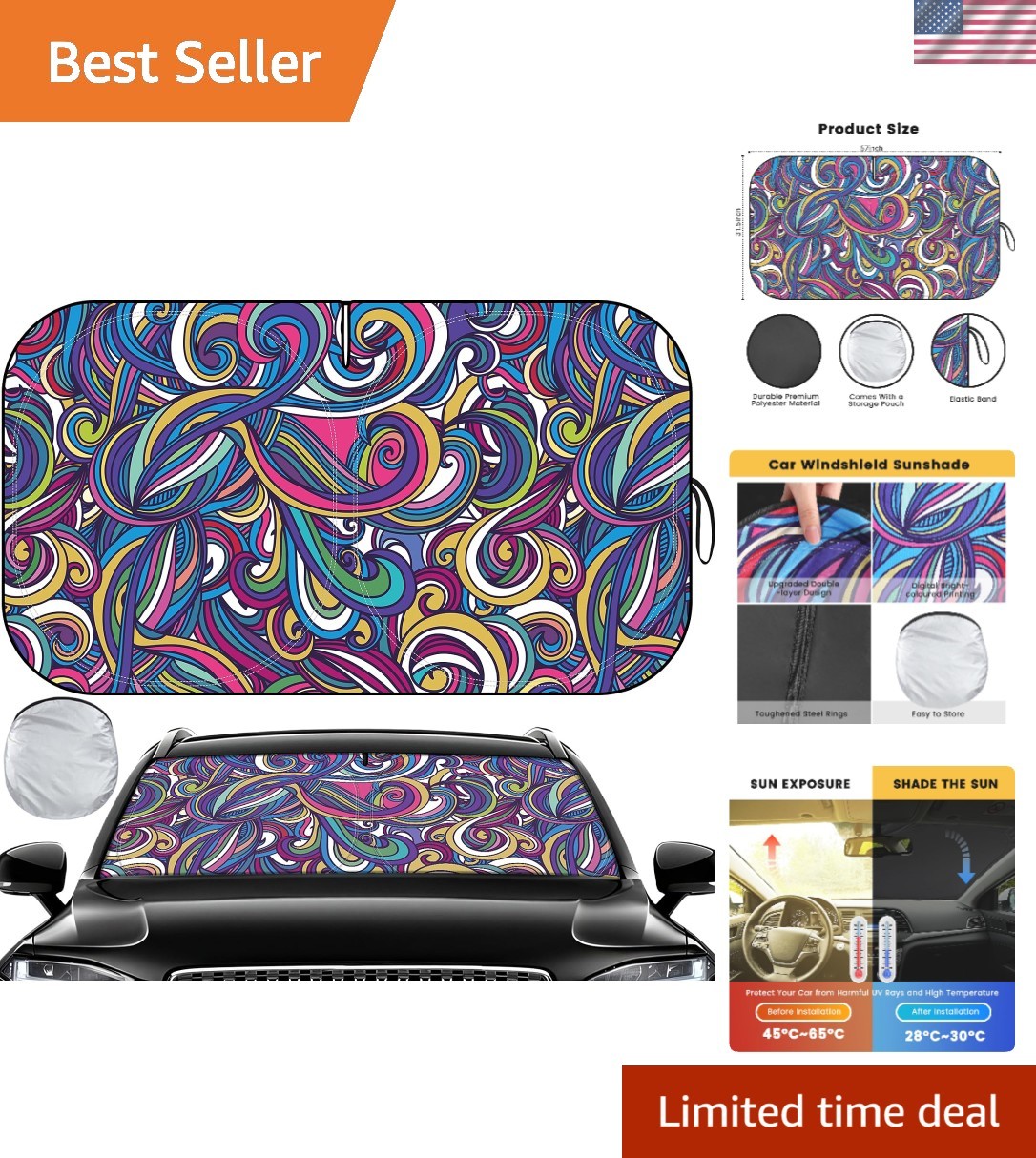 Luxurious Dual-Layer Windshield Sun Shade - 57 x 31.5 in, Lightweight & Portable