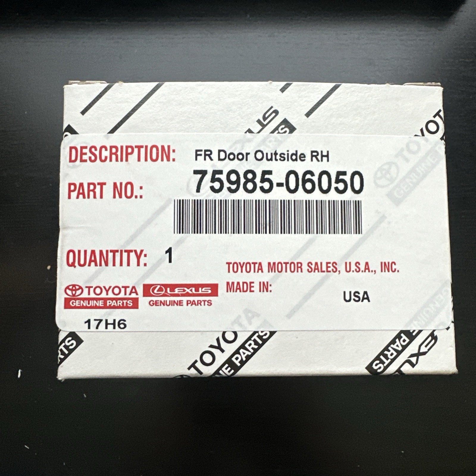 Genuine OEM Toyota Black Out Tape 75985-06050 Front Right Door