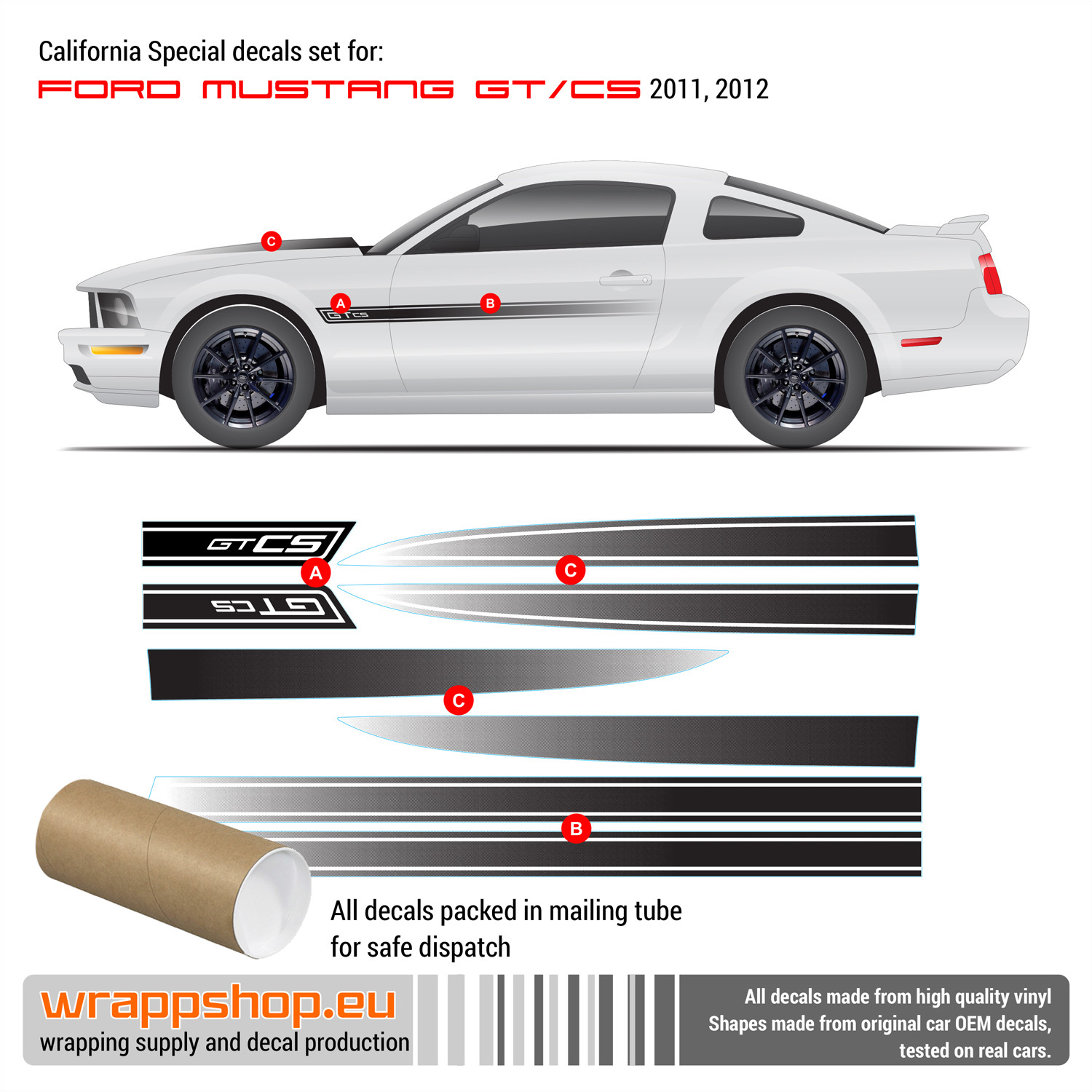 California Special GT/CS Rocker Fade Stripes Vinyl Decal 2011 2012