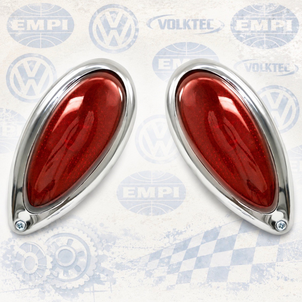 EMPI 9490 Teardrop Tail Lights Red Chrome VW Bug Beetle Baja Buggy (Pair)