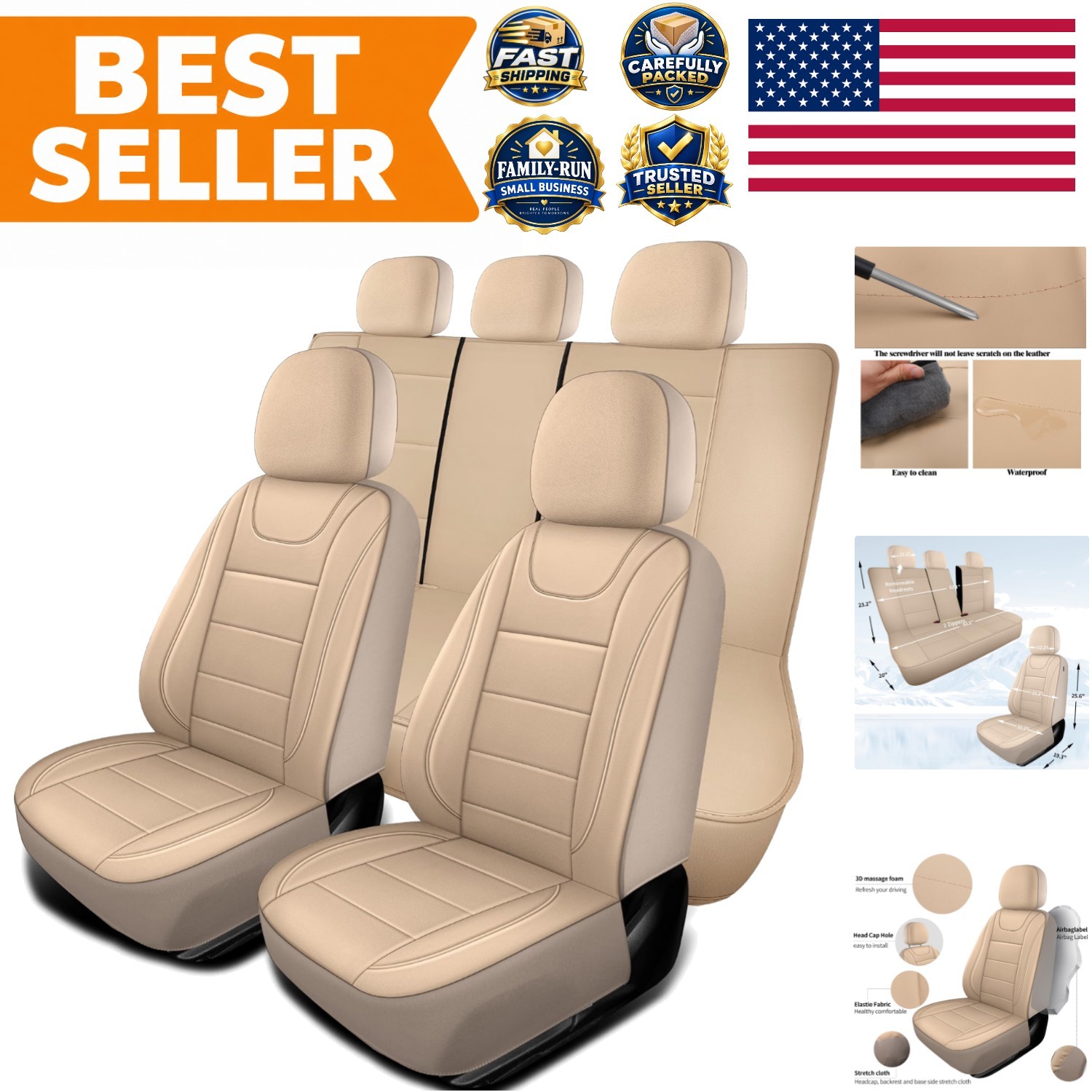 Durable Faux Leather Car Seat Protectors - Airbag Compatible & Easy to Clean