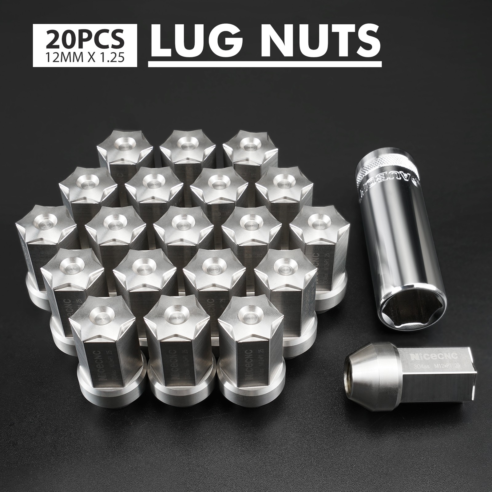20PCS M12 x 1.25 Stainless Steel Thread Forged Closed End Wheel Lug Nuts