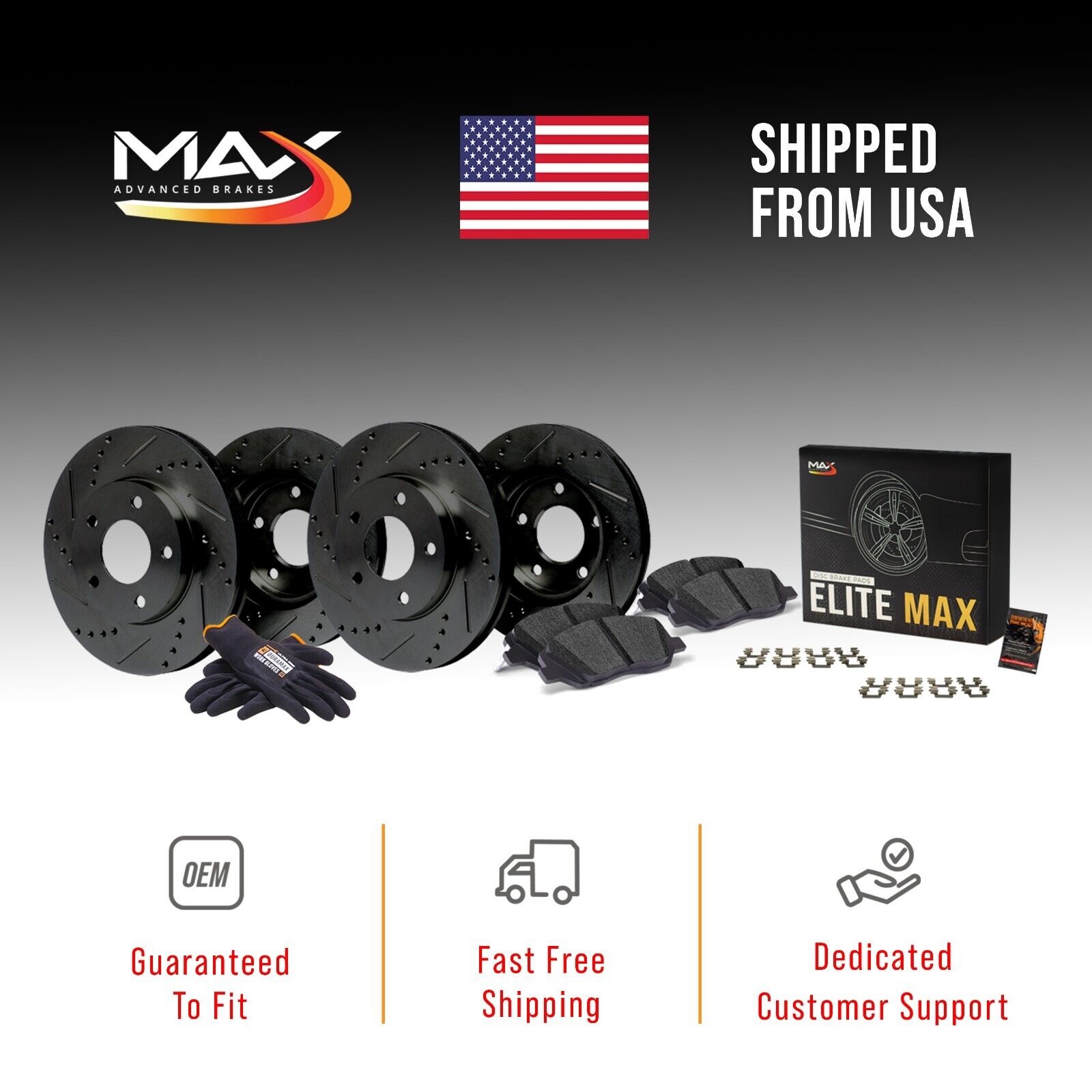 Max Brakes Elite XDS Cross-Drill & Slots F+R Rotors w/Elite Max Bk Pads KT040083