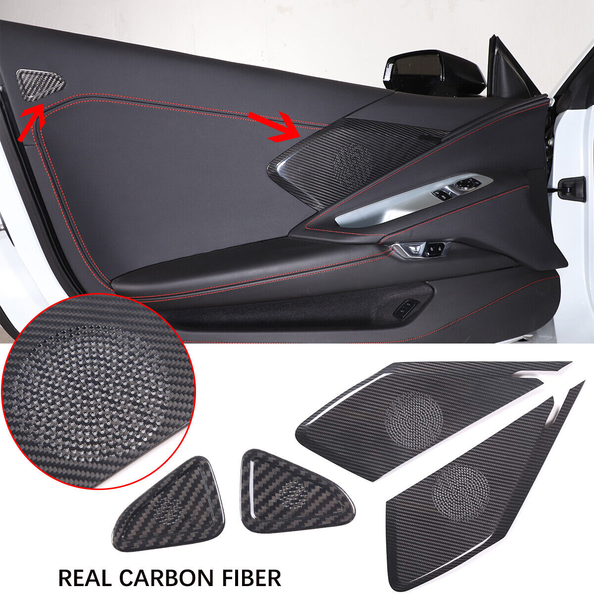 4PC REAL Carbon Fiber Door Sound Tweeter Speaker Cover For Corvette C8 1LT 20-23