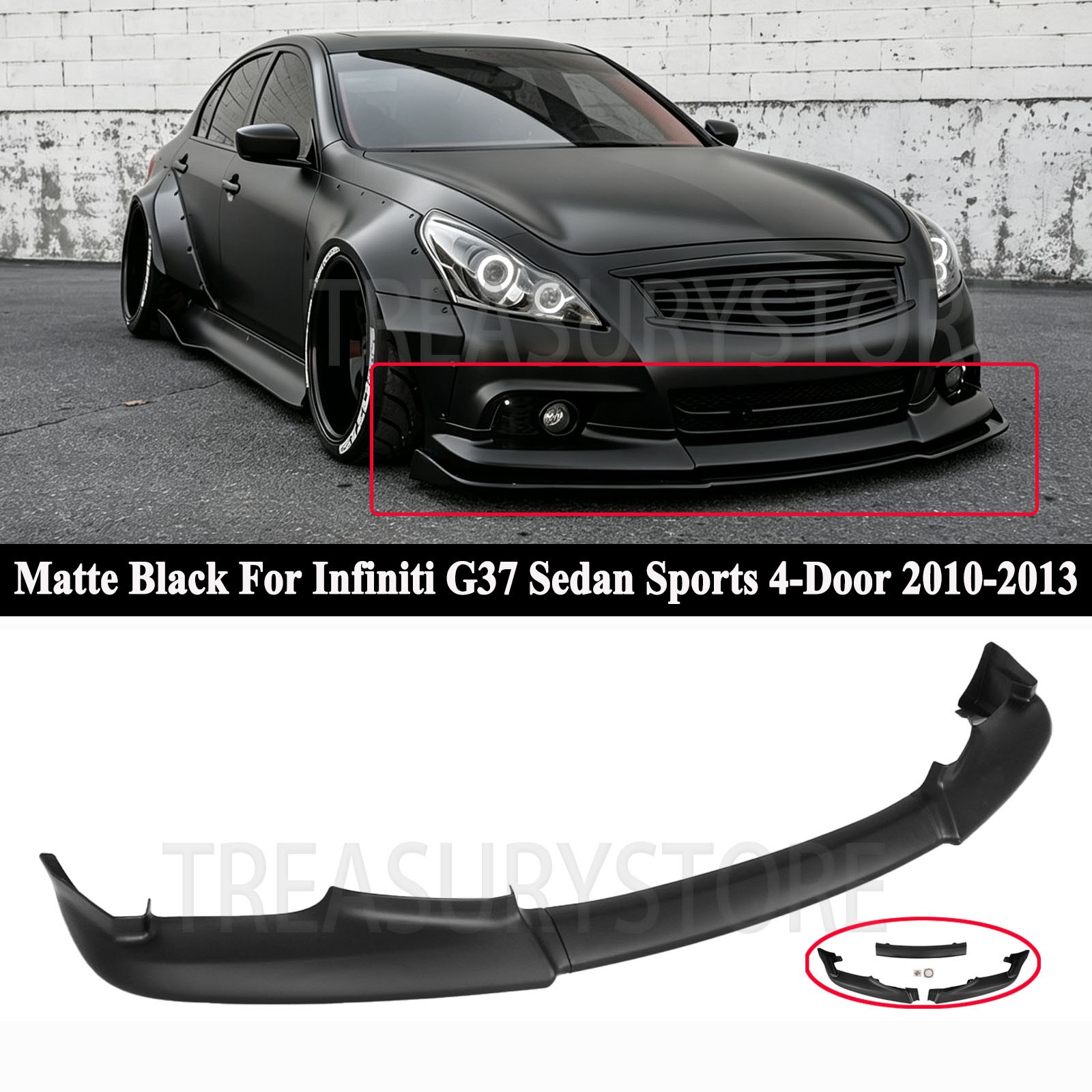 For Infiniti G37 Sedan Sports 4-Door 2010-2013 Matte Black Front Bumper Spoiler