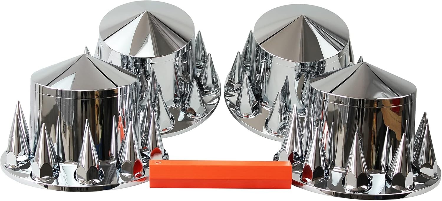 4 Chrome Spiked Hub Cover Kit 33mm Lug Nut Axle Covers Rear For Semi Truck 4 Chrome Spiked Hub Cover Kit 33mm Lug Nut Axle Covers Rear For Semi Truck