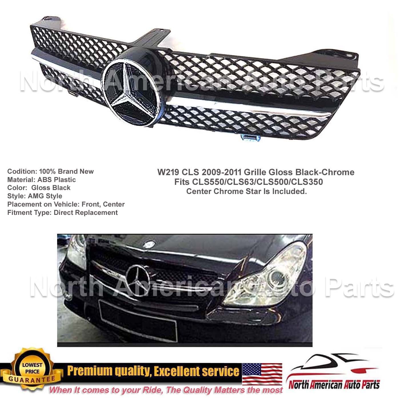 CLS550 CLS63 Black Glossy Grille Facelift Bumper Star 2009-2011 CLS500 New