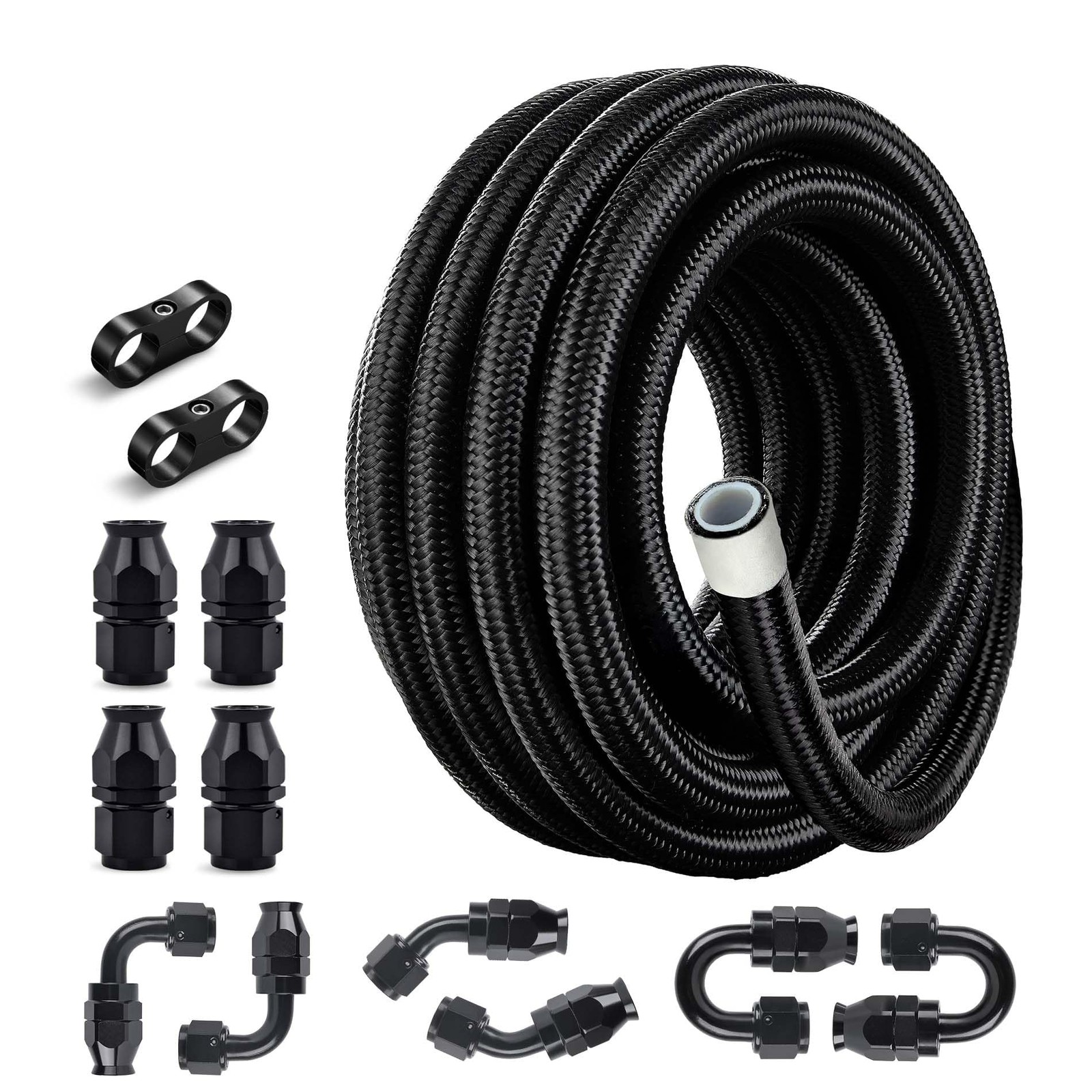EVIL ENERGY 6AN PTFE Fuel Line Kit,E85 Nylon Braided Hose 6AN, Black 