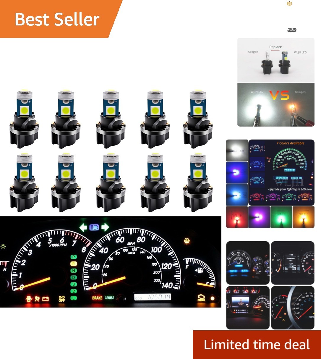 Durable T5 LED Dashboard Bulbs, Pack of 10 - Efficient & Long-Lasting Lighting