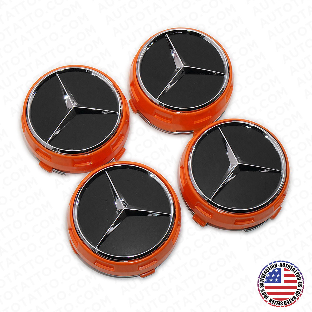 4x Mercedes Wheels In Center Lock Design Cap Hub Star Cover Sport AMG - Orange