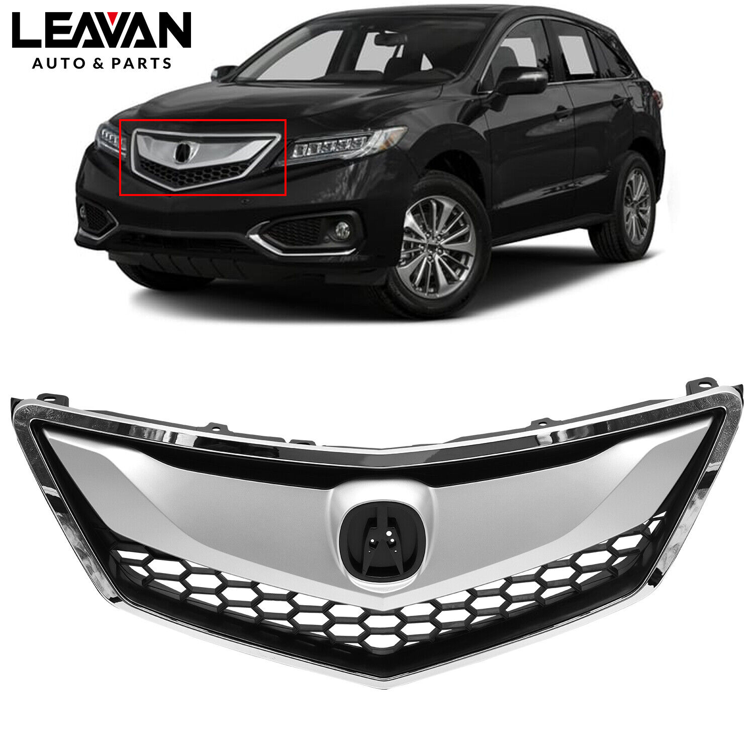 Fits 2016 2017 2018 Acura RDX Honeycomb Chrome Trim Molding Front Grille Grill