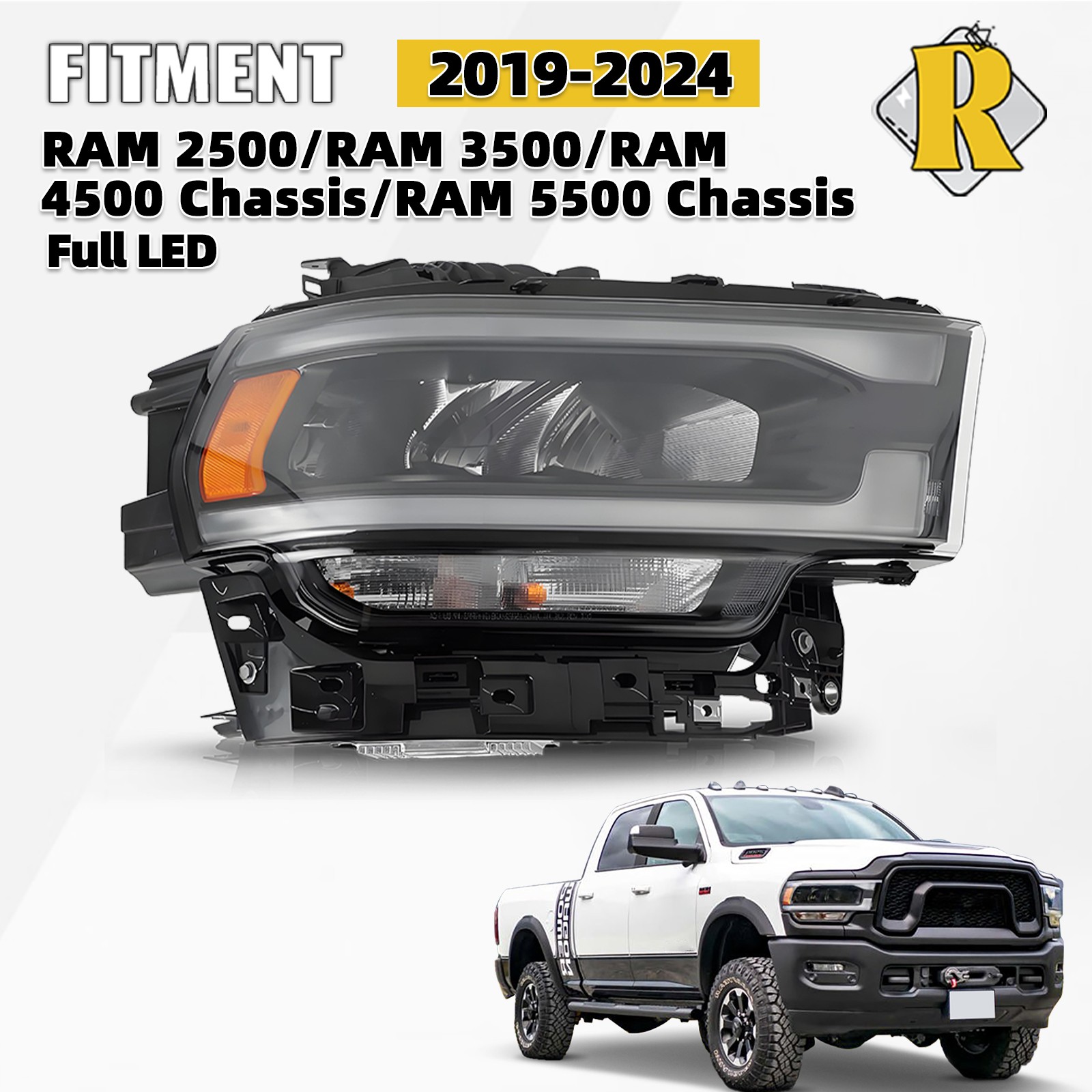 For 2019-2024 Ram 2500 3500 Headlight Full LED w/ Reflector Right 20 21 22 23 For 2019-2024 Ram 2500 3500 Headlight Full LED w/ Reflector Right 20 21 22 23