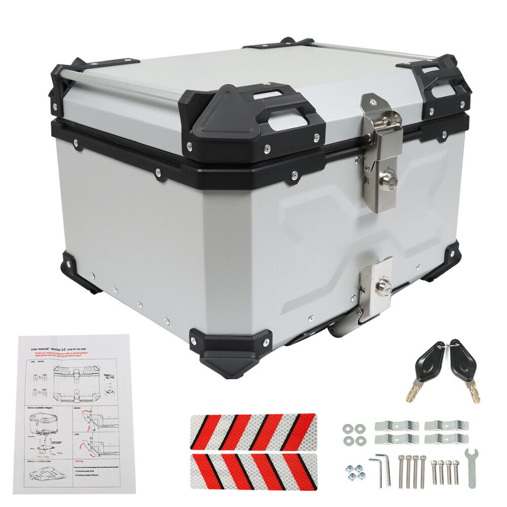 Aluminum 55L Motorcycle Top Case Trunk Scooter Luggage Storage Tour Tail Box