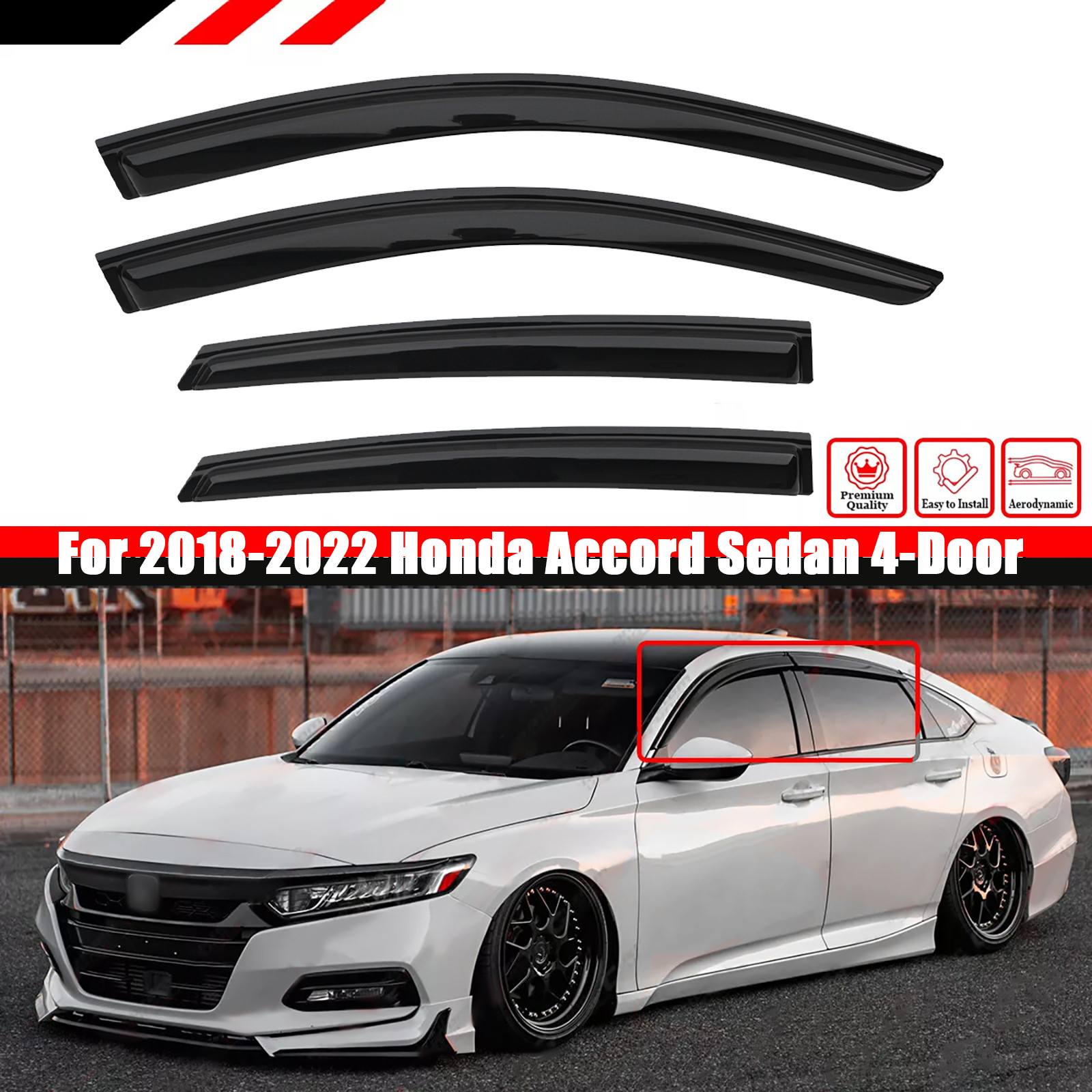 For 2018-2022 Honda Accord Sedan 4-Door Window Visor Vent Rain Guards Deflector