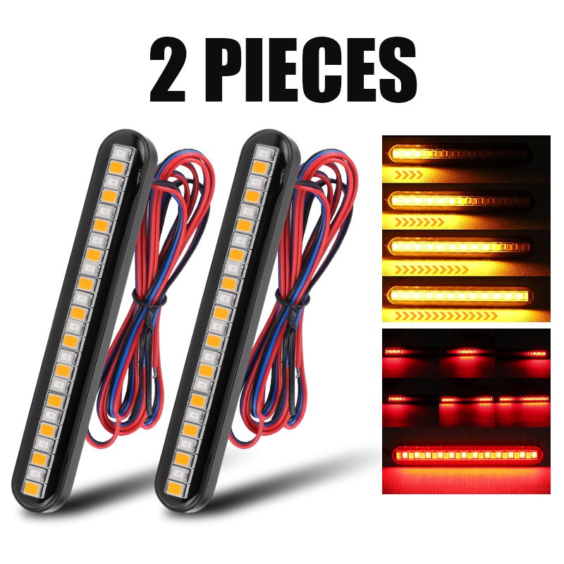 2x Motorcycle LED Flowing Strip Light Brake Turn Signal Sequential DRL Amber Red