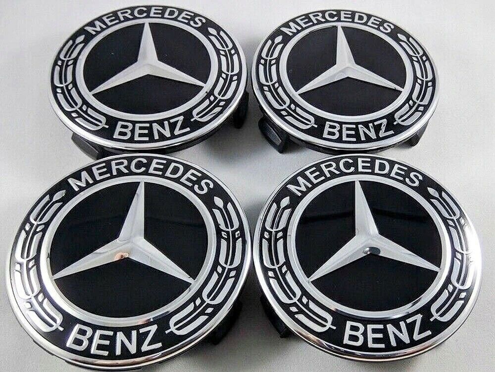 4PCS For Mercedes Benz Wheel Rims Center Hub Caps AMG Wreath -75mm Classic Black
