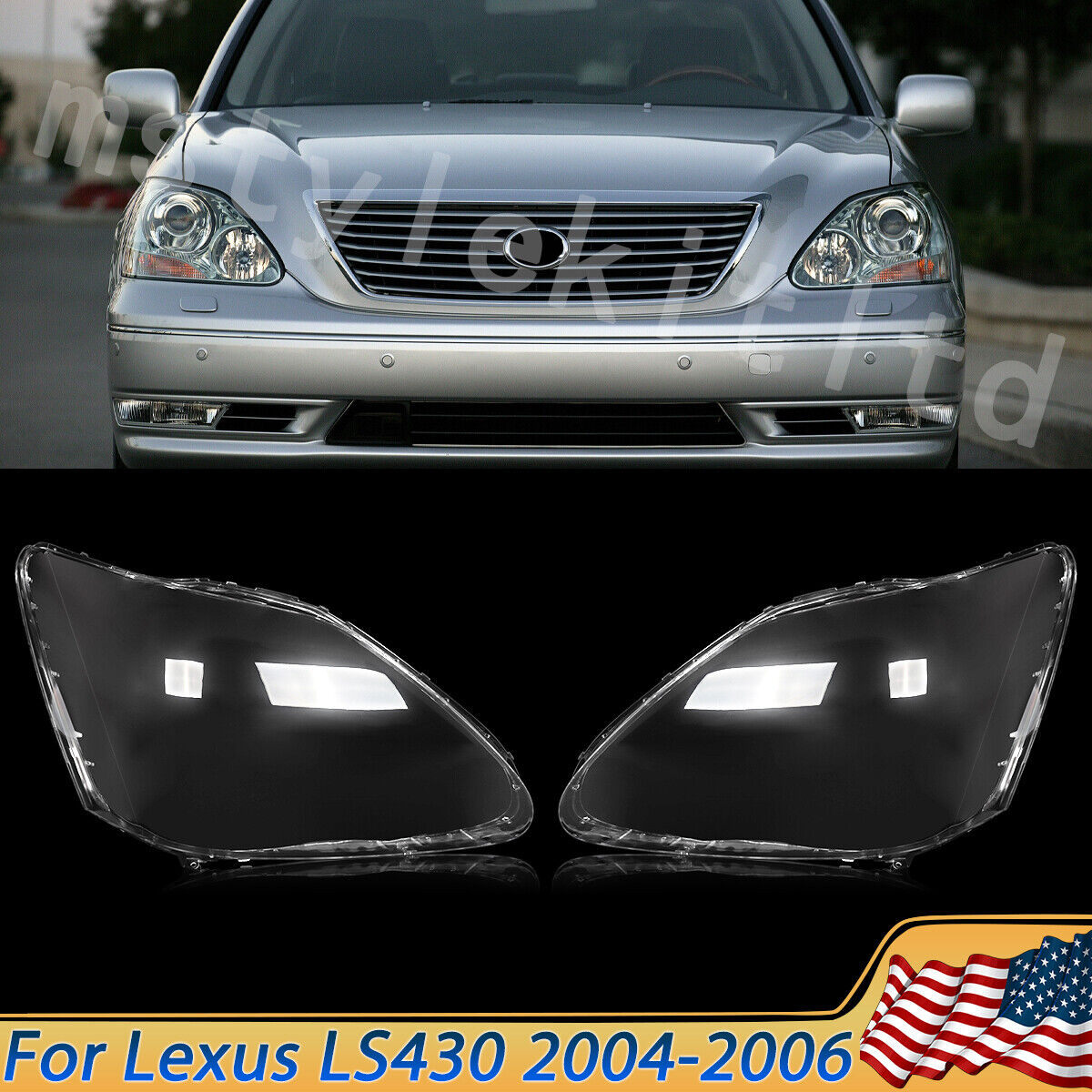 For 2004-06 Lexus LS430 A Pair Headlight Lens Headlamp Covers Shell L&R