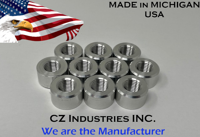 1/4 NPT QTY:10 ALUMINUM FEMALE STRAIGHT / HALF WELD ON FITTING BUNG, 1/4-18