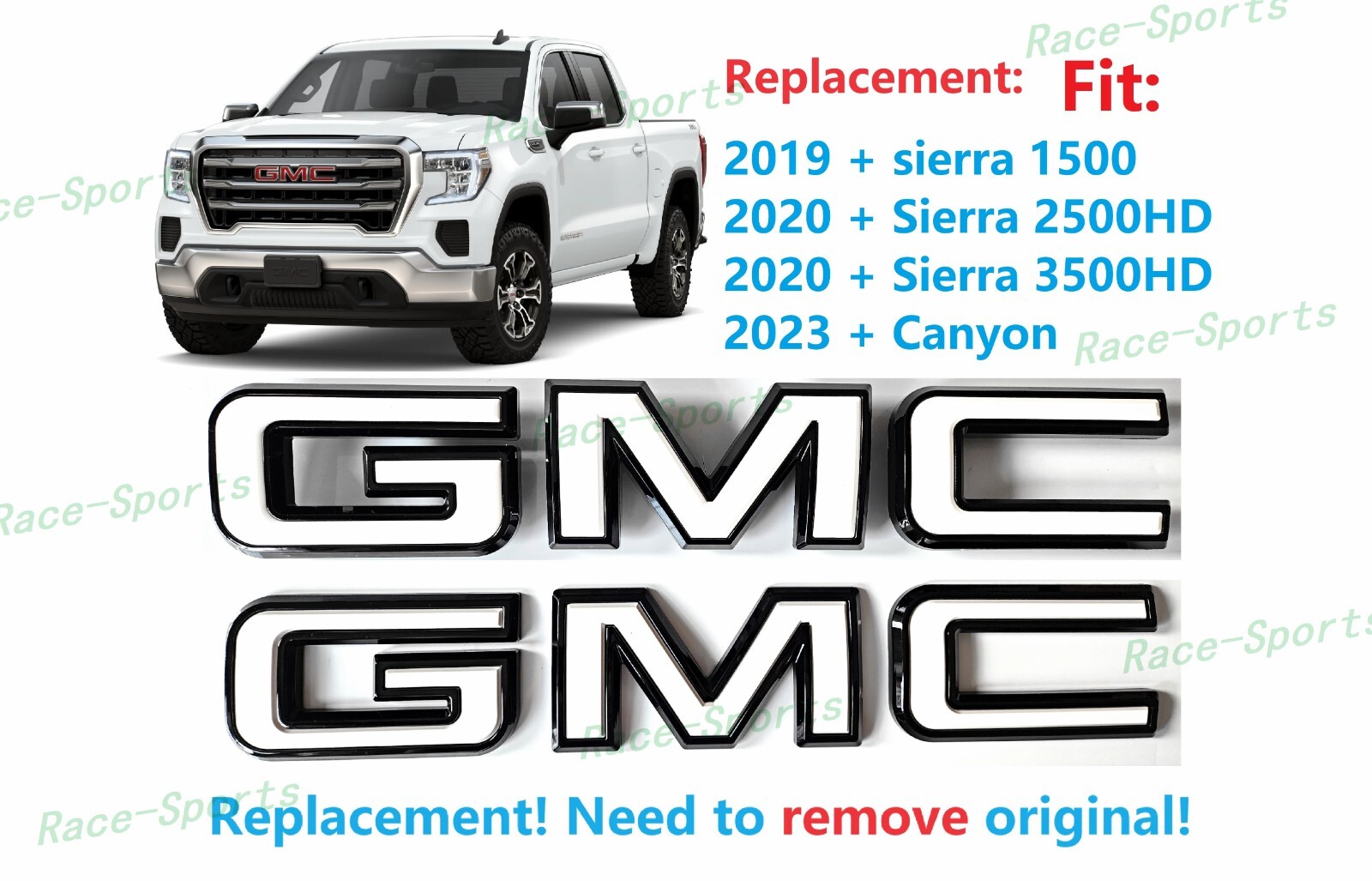 Front Rear Black White GMC Emblem 2020+ Sierra 1500 2500HD 3500HD 2023+ Canyon Front Rear Black White GMC Emblem 2020+ Sierra 1500 2500HD 3500HD 2023+ Canyon