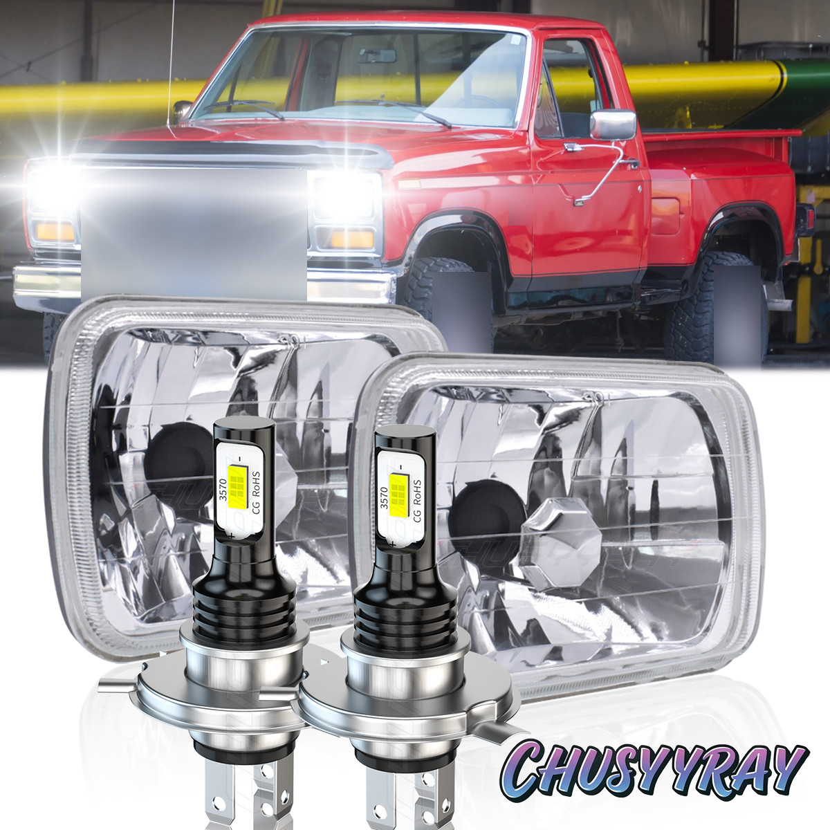 Pair 7x6 5x7 led Headlights Hi/Lo DOT For Ford F150 F250 F350 1978 1979-86