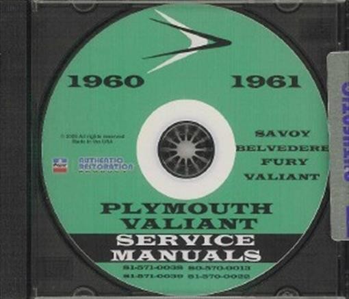 PLYMOUTH 1960-61 Fury/Valiant/Belvedere Shop Manual CD