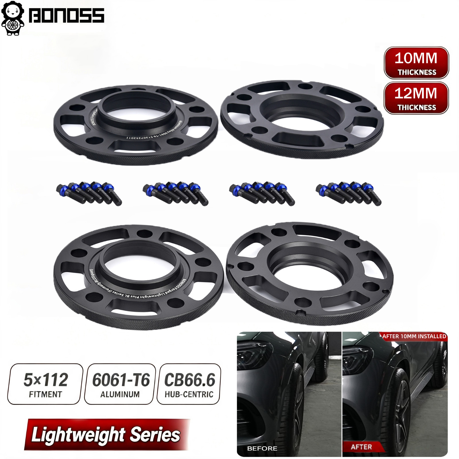 10+12mm 4Pcs Hub Centric Wheel Spacers 5x112 CB66.6 Mercedes-Benz GLE GLS BONOSS