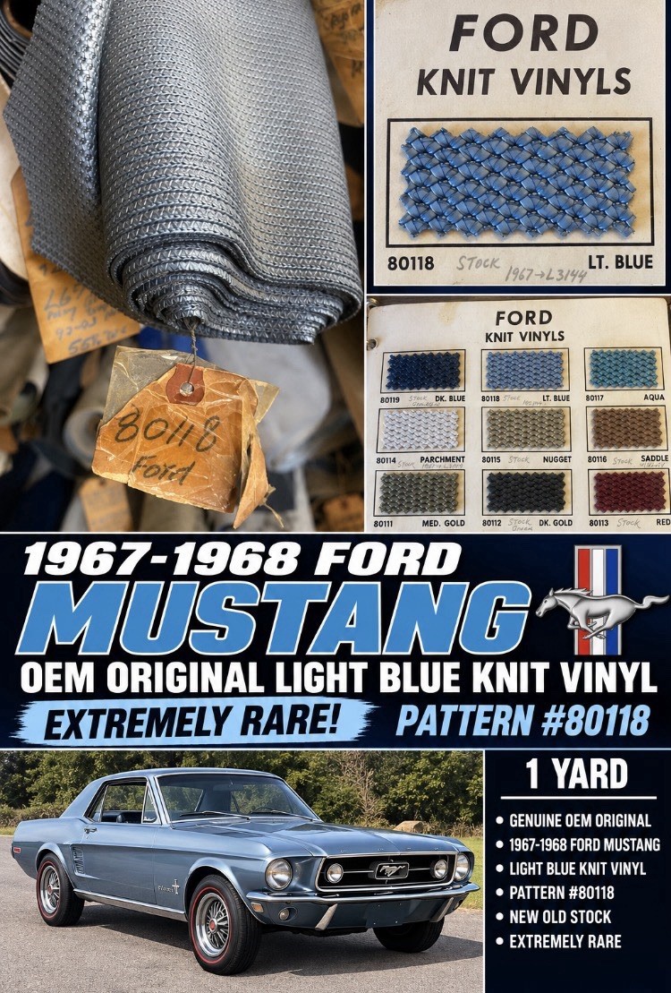 1967–1968 FORD MUSTANG 🐴ORIGINAL OEM Lt Blue KNIT VINYL  NOS Very RARE #80118