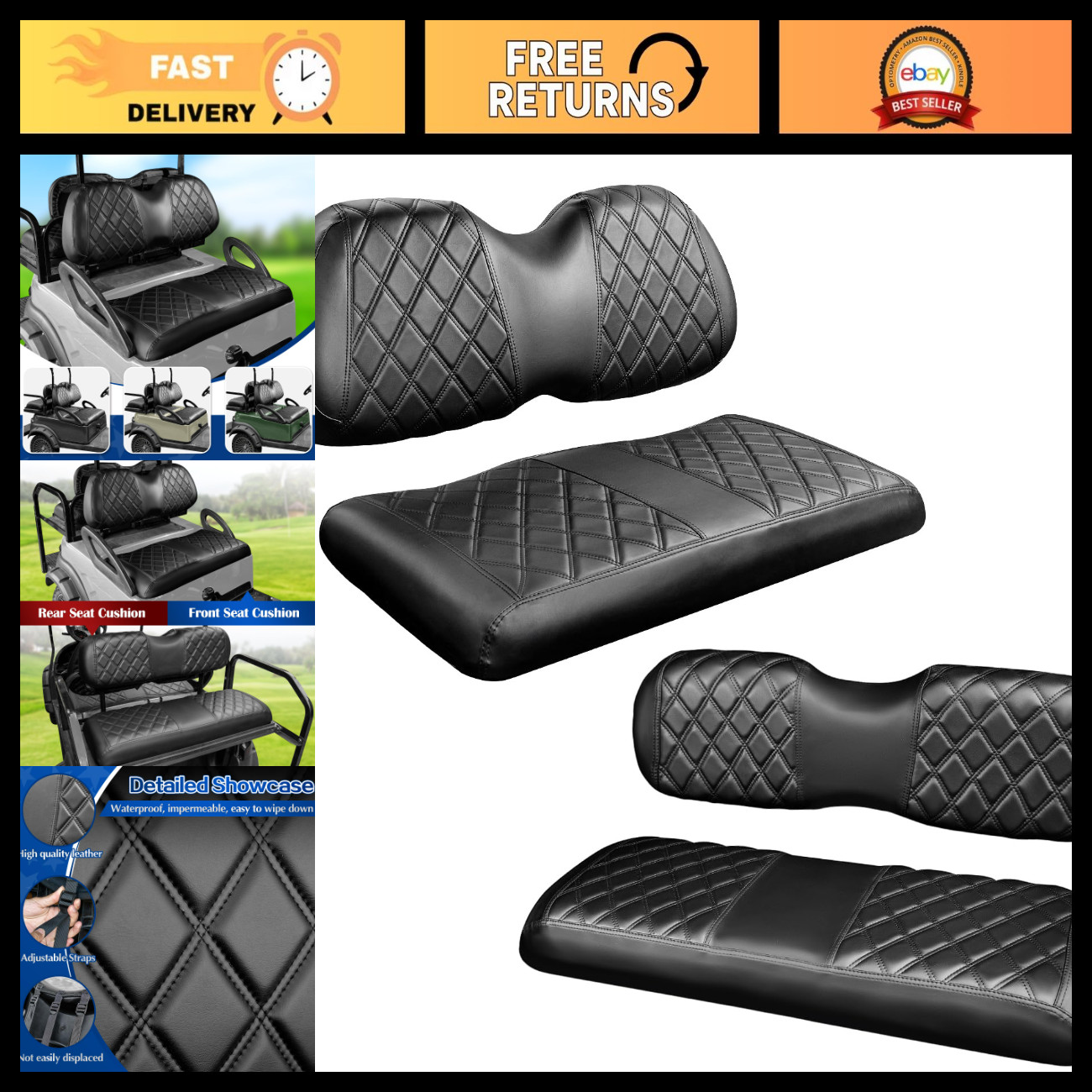 4-Piece Diamond Golf Cart Seat Covers for Club Car Precedent - Durable & Stylish