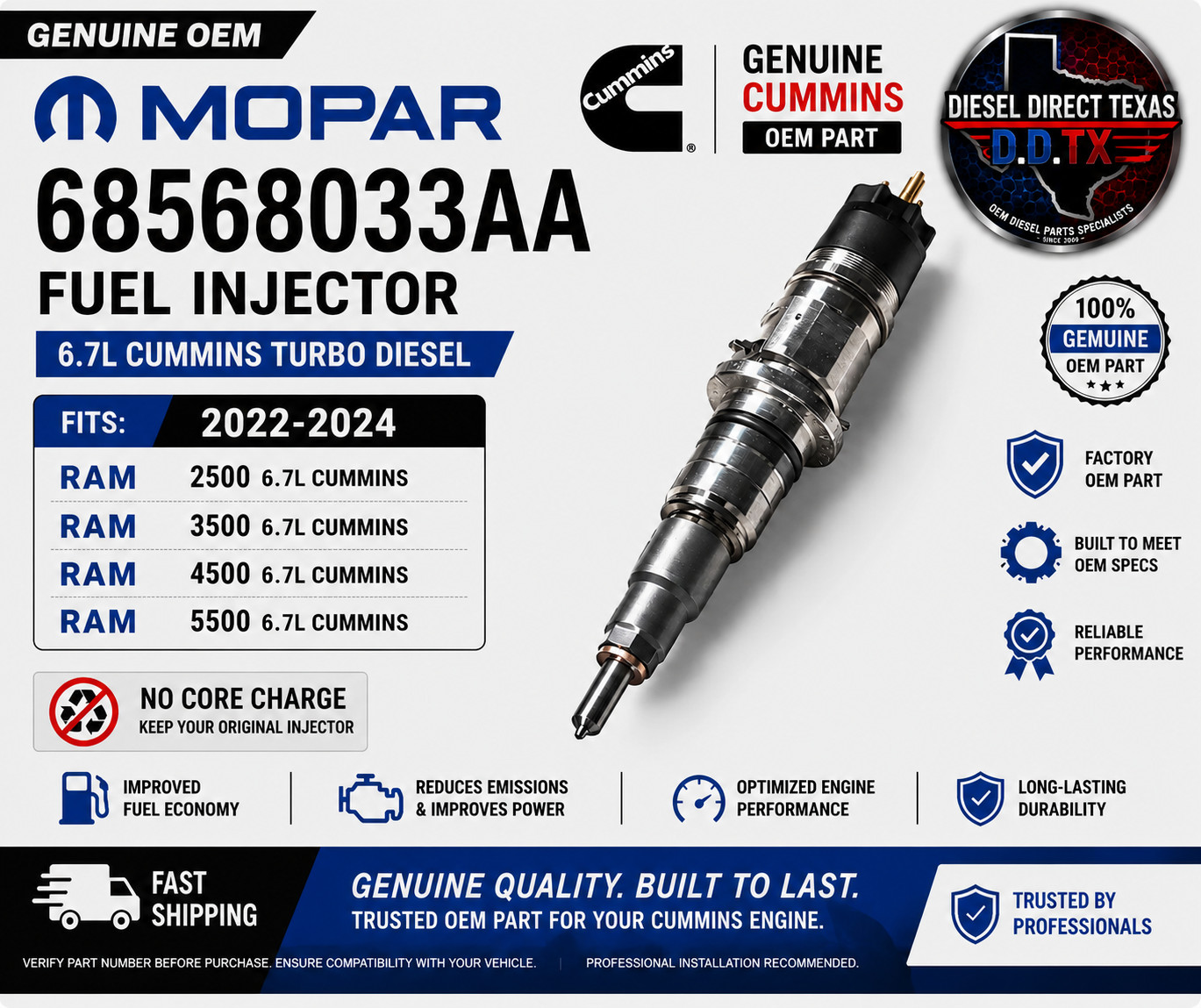 NEW BOSCH Fuel Injector 68568033AA 2022 2023 2024 RAM 2500 3500 6.7L Cummins OEM