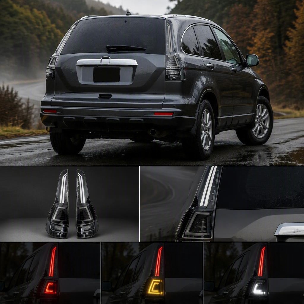Left+Right Side Black LED Rear Tail Lights Assembly for 2007-2011 Honda CR-V Cgt