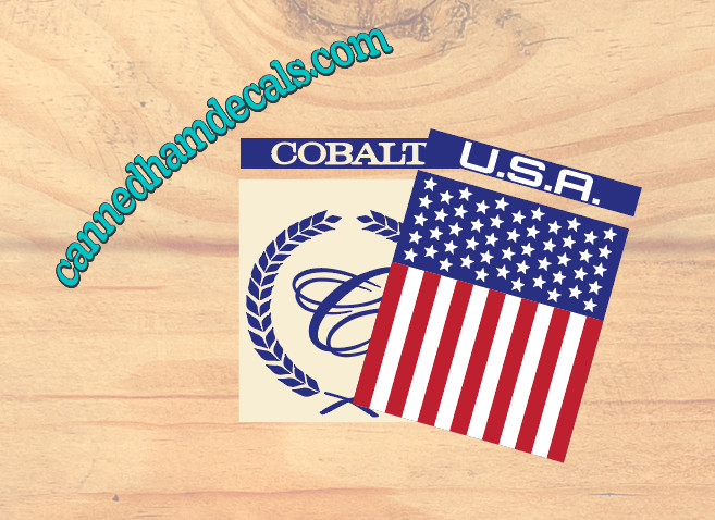 Cobalt 1970\'s-80\'s U.S.A. Boat replacement Canned Ham Decals Red White Blue