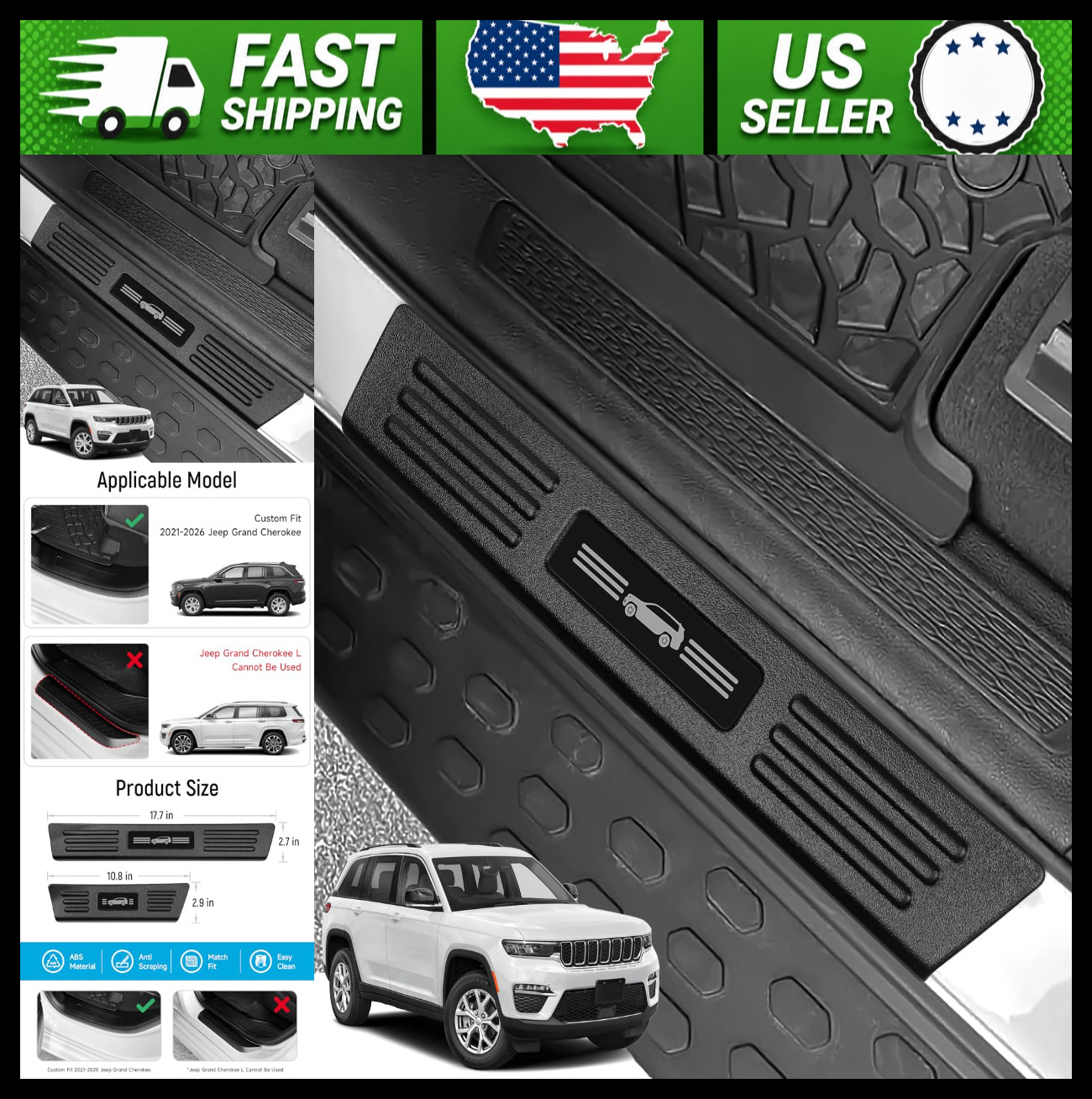 4pc Door Sill Protector Guards for Jeep Grand Cherokee 2022-2026 (Not L)