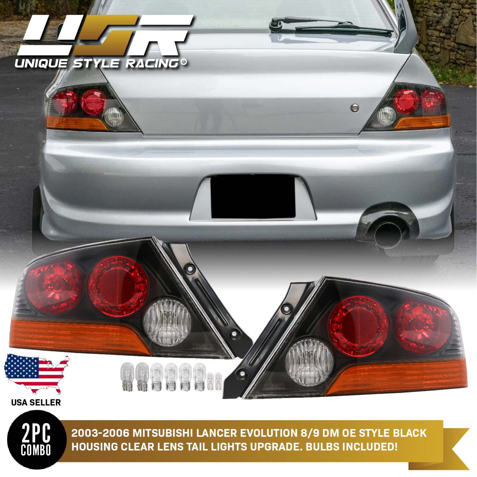 DEPO JDM Style Black Housing Tail Lights For 2003-2006 Lancer Evolution Evo 8/9