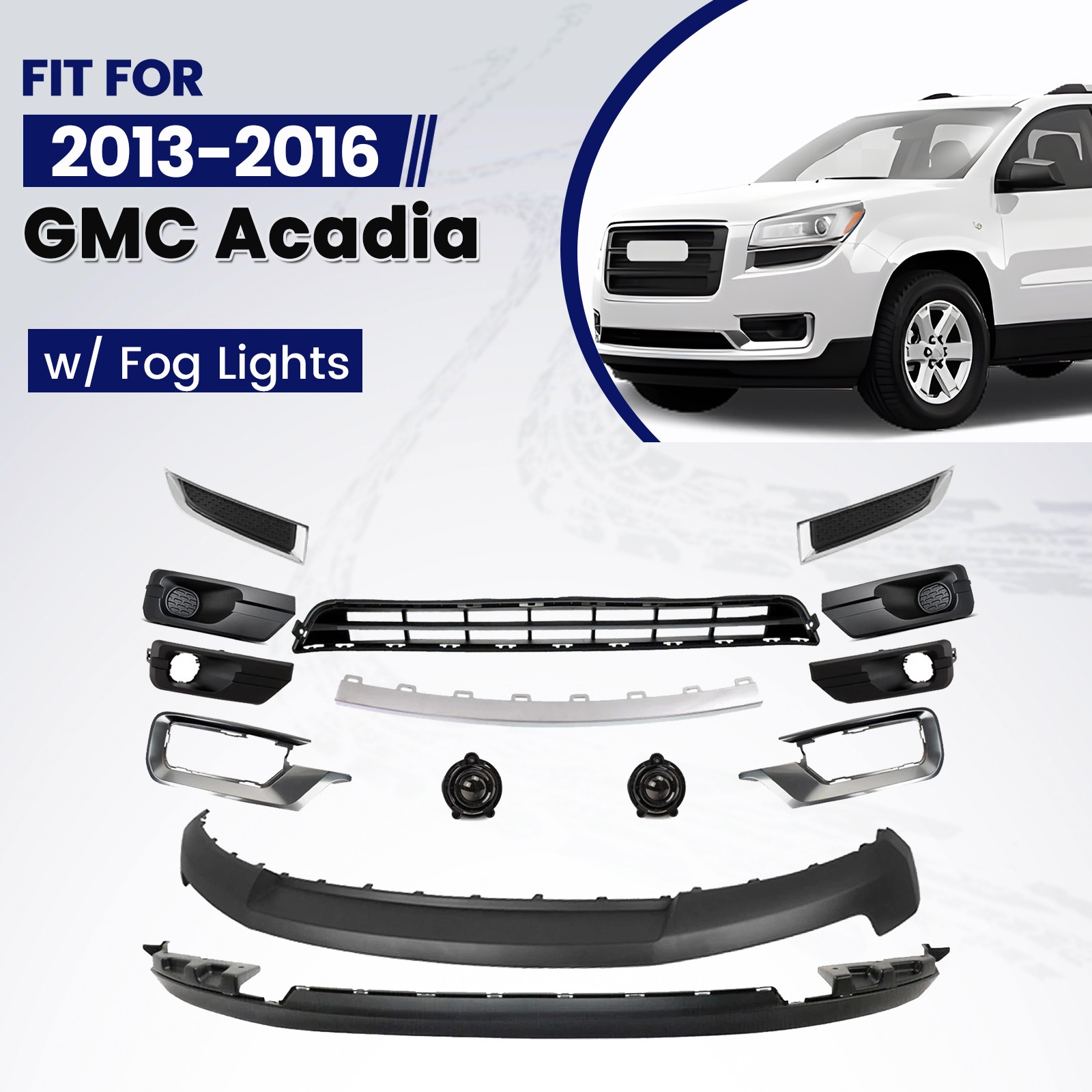 For 2013-2016 GMC Acadia Front Lower Bumper Cover Lower Grille Kit w/ Fog Lights