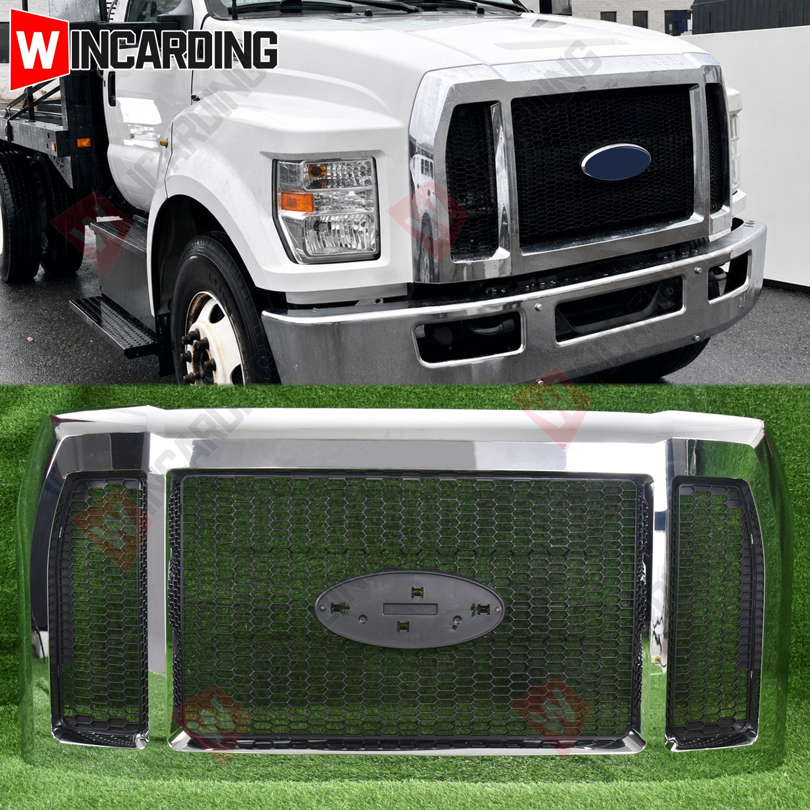 For 2016-2025 Ford F-650 F650 F-750 Chassis Front Grille Grill Chrome Assembly