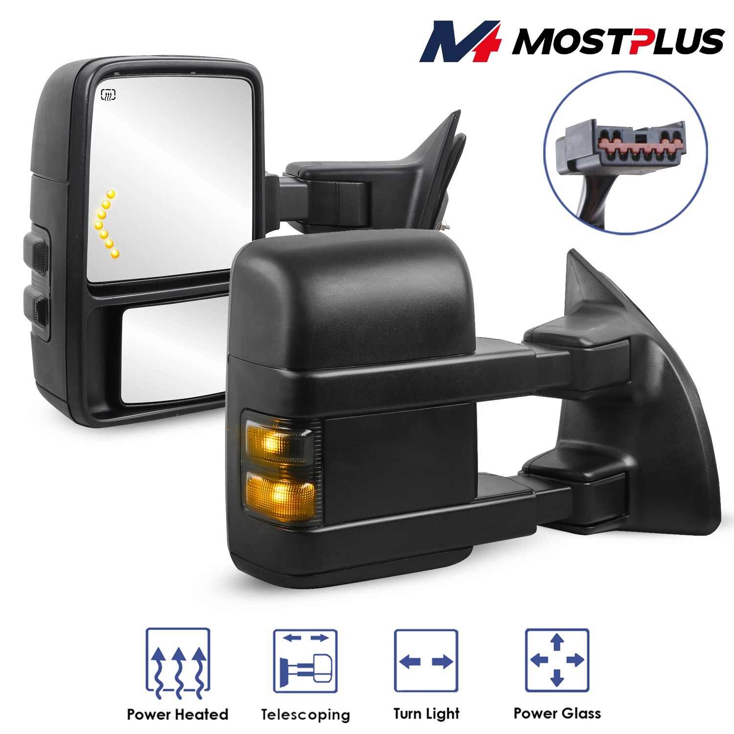 Power Heated Tow Mirrors w/ Smoke Turn Signal For 99-07 Ford F250/F350/F450/F550