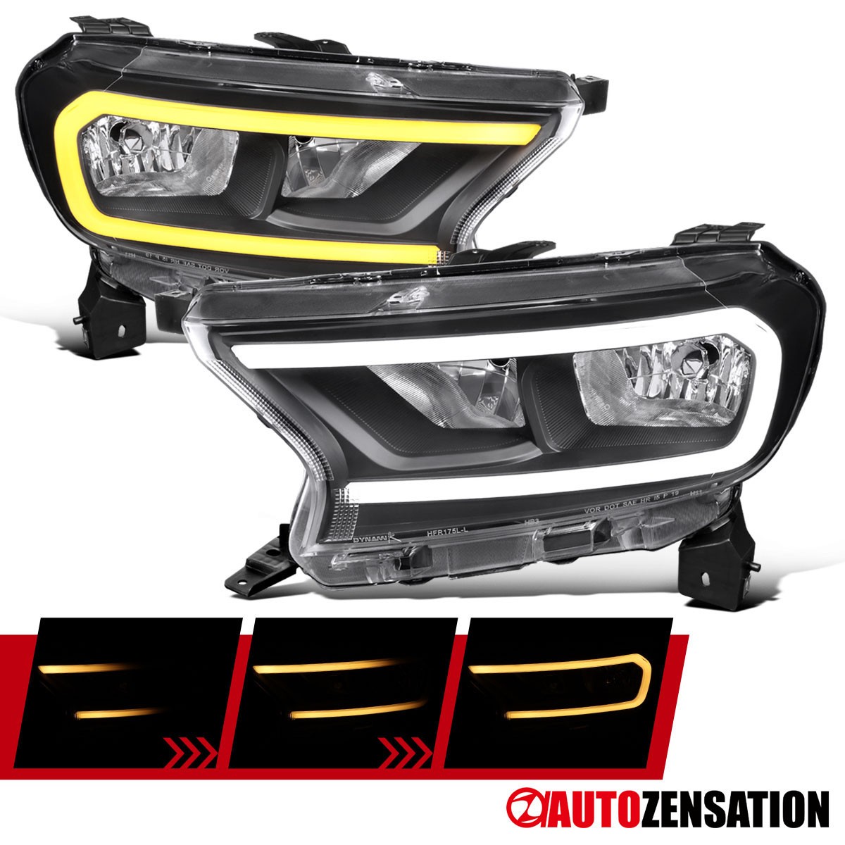 Fit 2019-23 Ford Ranger XL XLT Black Headlights Switchback LED Sequential Signal Fit 2019-23 Ford Ranger XL XLT Black Headlights Switchback LED Sequential Signal