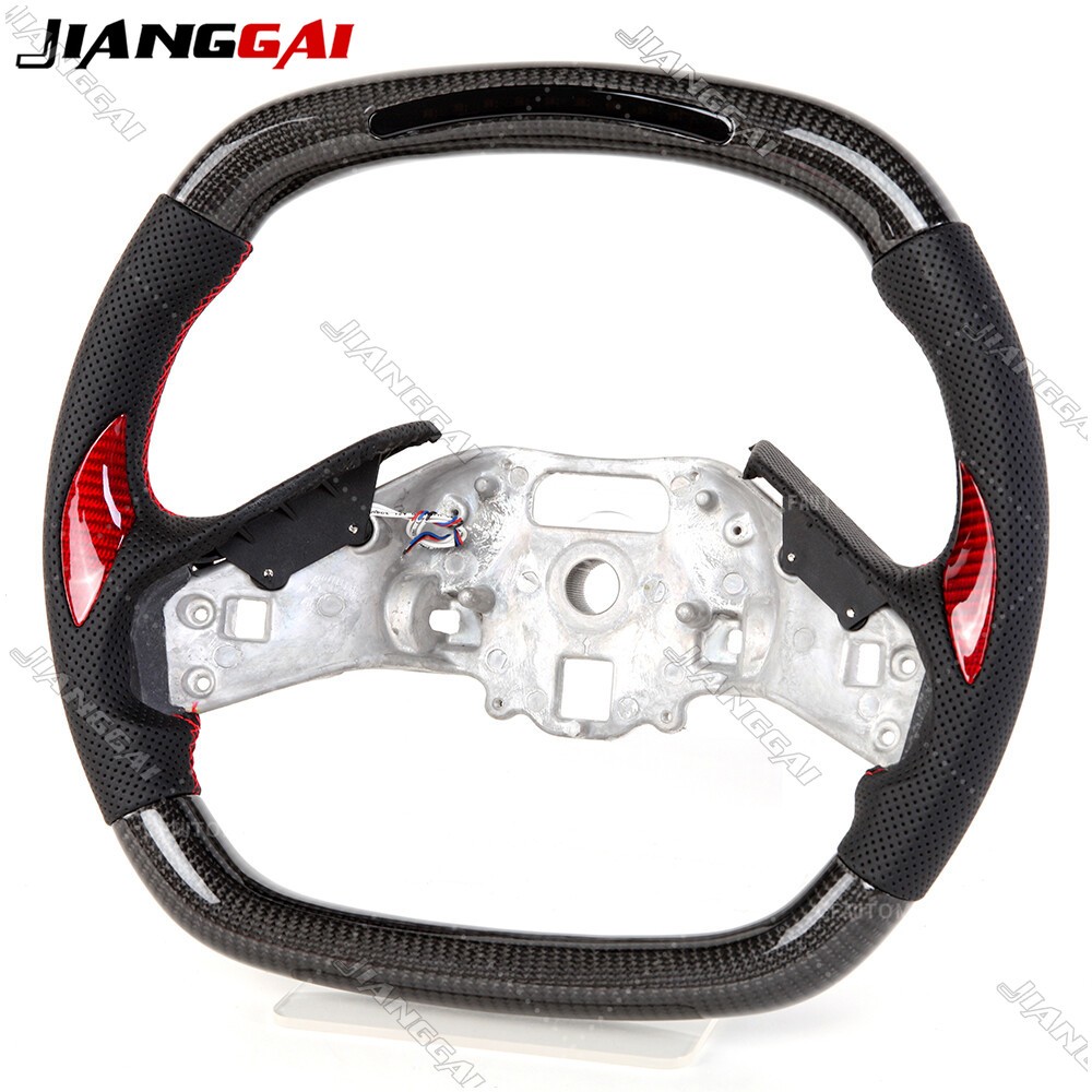 LED Carbon Fiber Steering Wheel Fit Chevrolet Corvette C8 20-27 with Red Grips