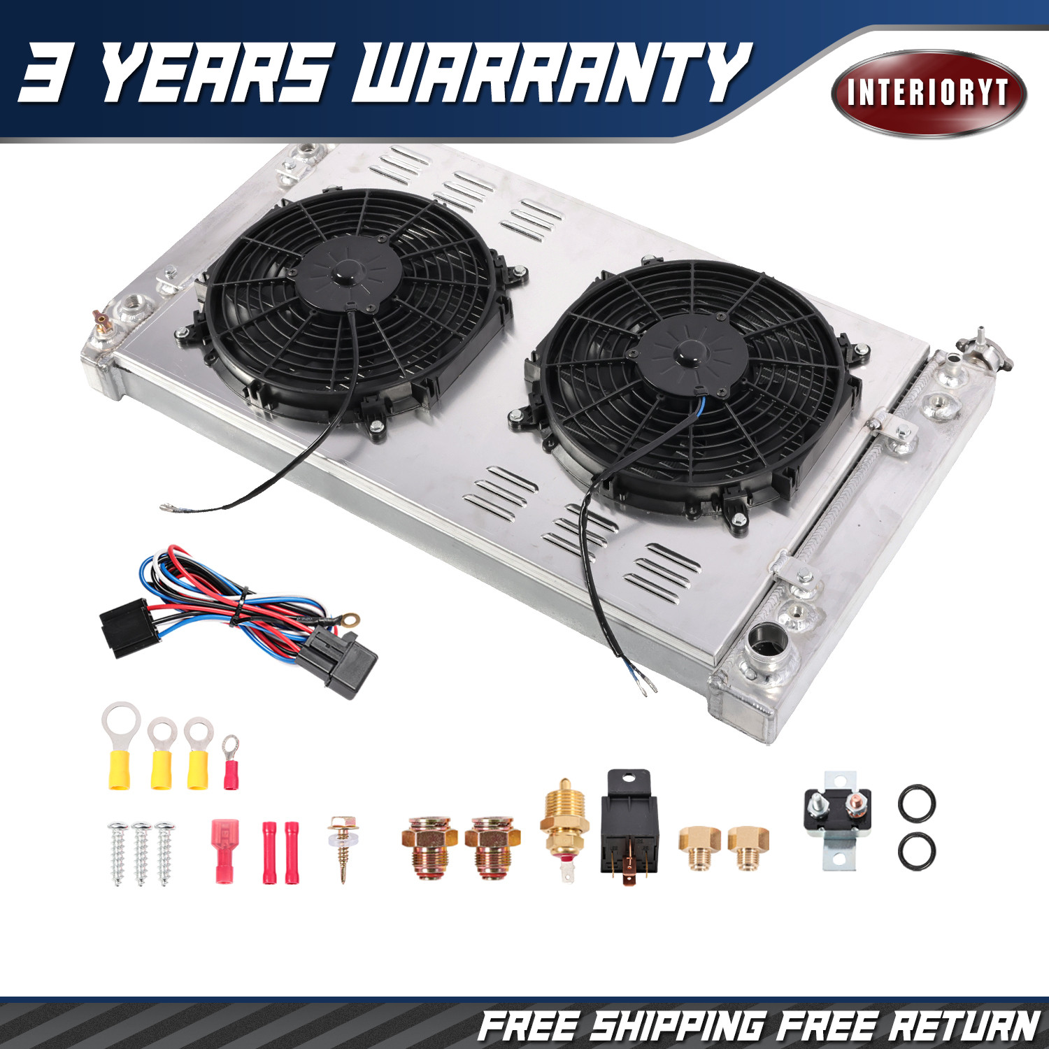 3 Row Radiator Shroud Fan Kit For 1988-1999 GMC Chevy C/K C1500 C2500 C3500