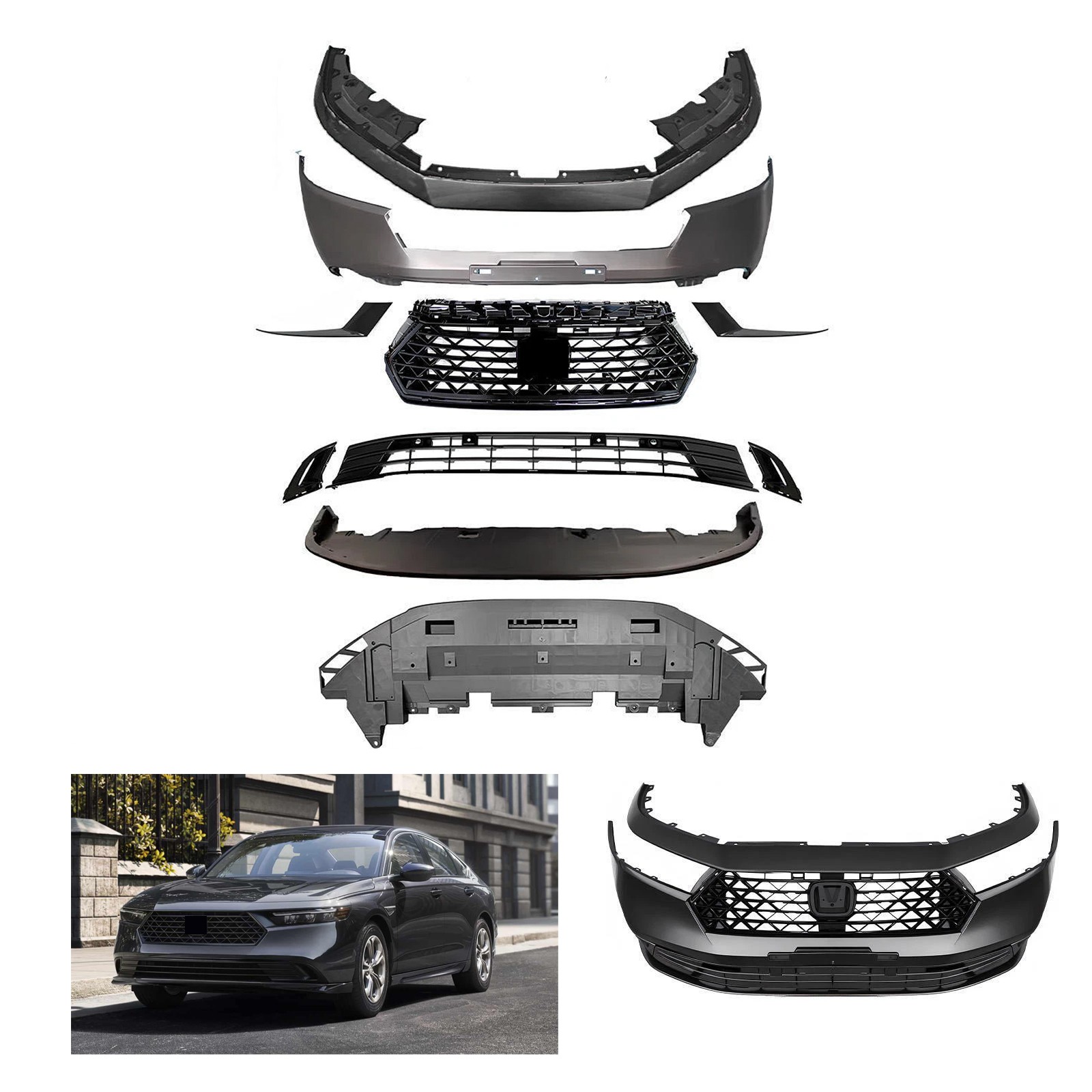 Compatible with 2023-2024 Honda Accord Complete Bumper Cover W/Grille New Compatible with 2023-2024 Honda Accord Complete Bumper Cover W/Grille New