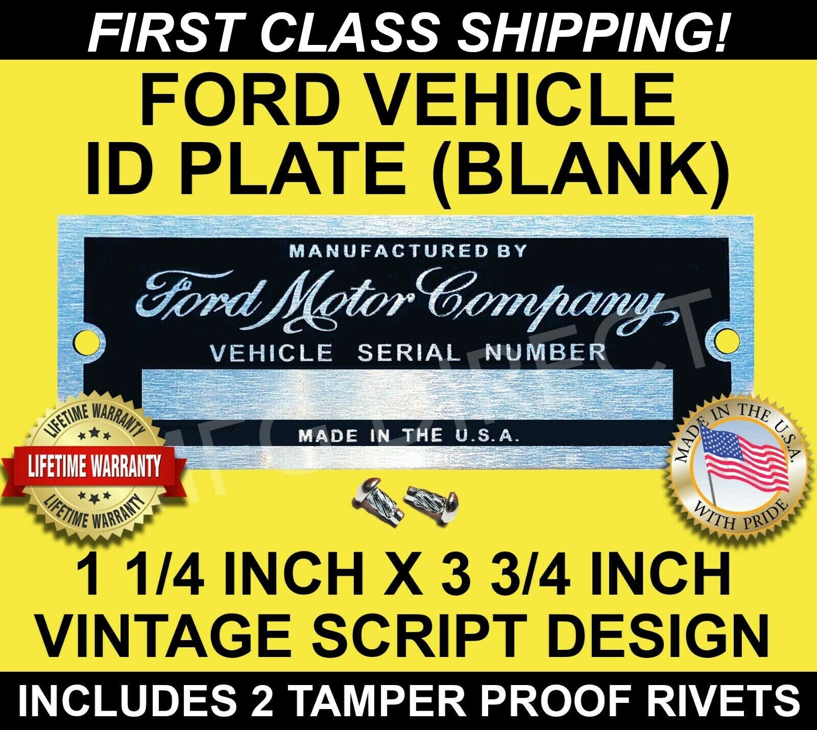 FORD SERIAL NUMBER DOOR TAG ID DATA PLATE MODEL (BLANK) CAR TRUCK ANODIZED USA FORD SERIAL NUMBER DOOR TAG ID DATA PLATE MODEL (BLANK) CAR TRUCK ANODIZED USA
