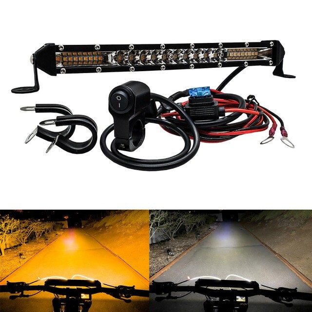 Motorcycle ATV LED light bar kit Handlebar Clamp Rocker Switch Wire Harness dirt