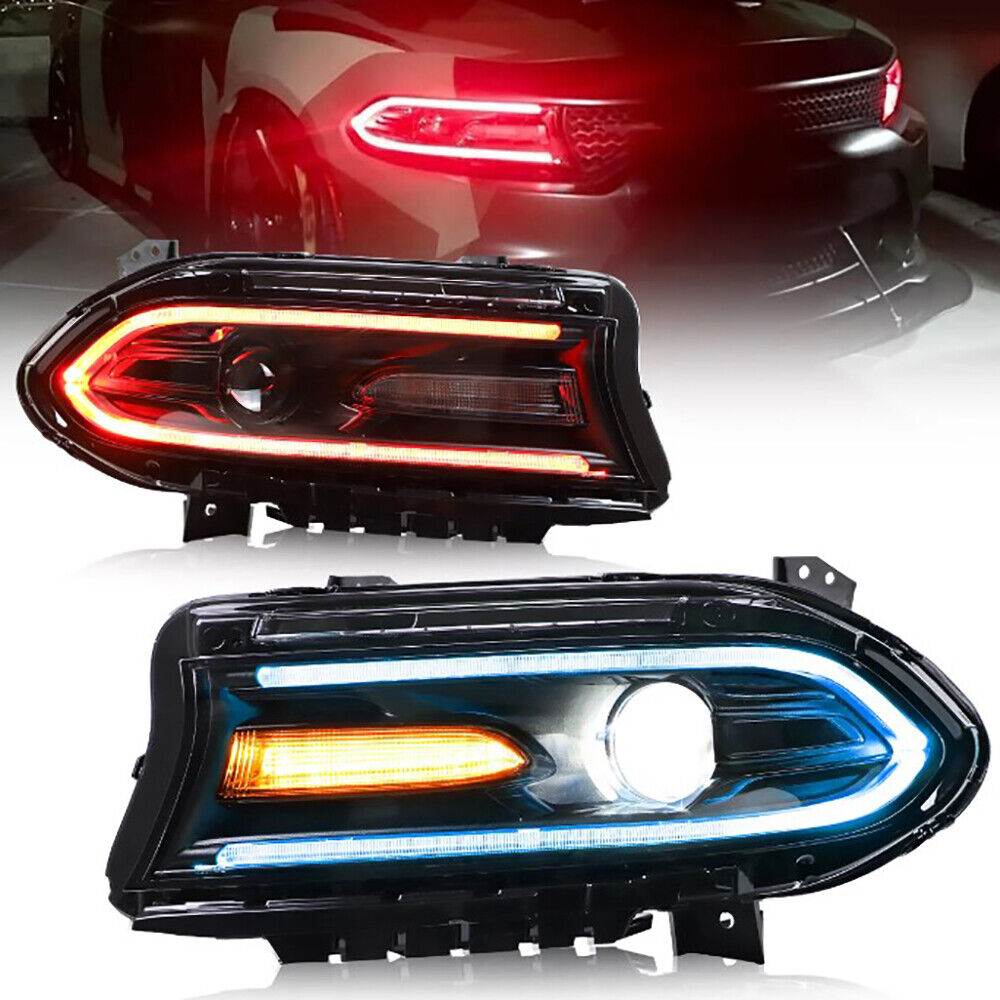 VLAND LED Projector Headlights RGB Color For Dodge Charger 2015-2023 Plug & Play