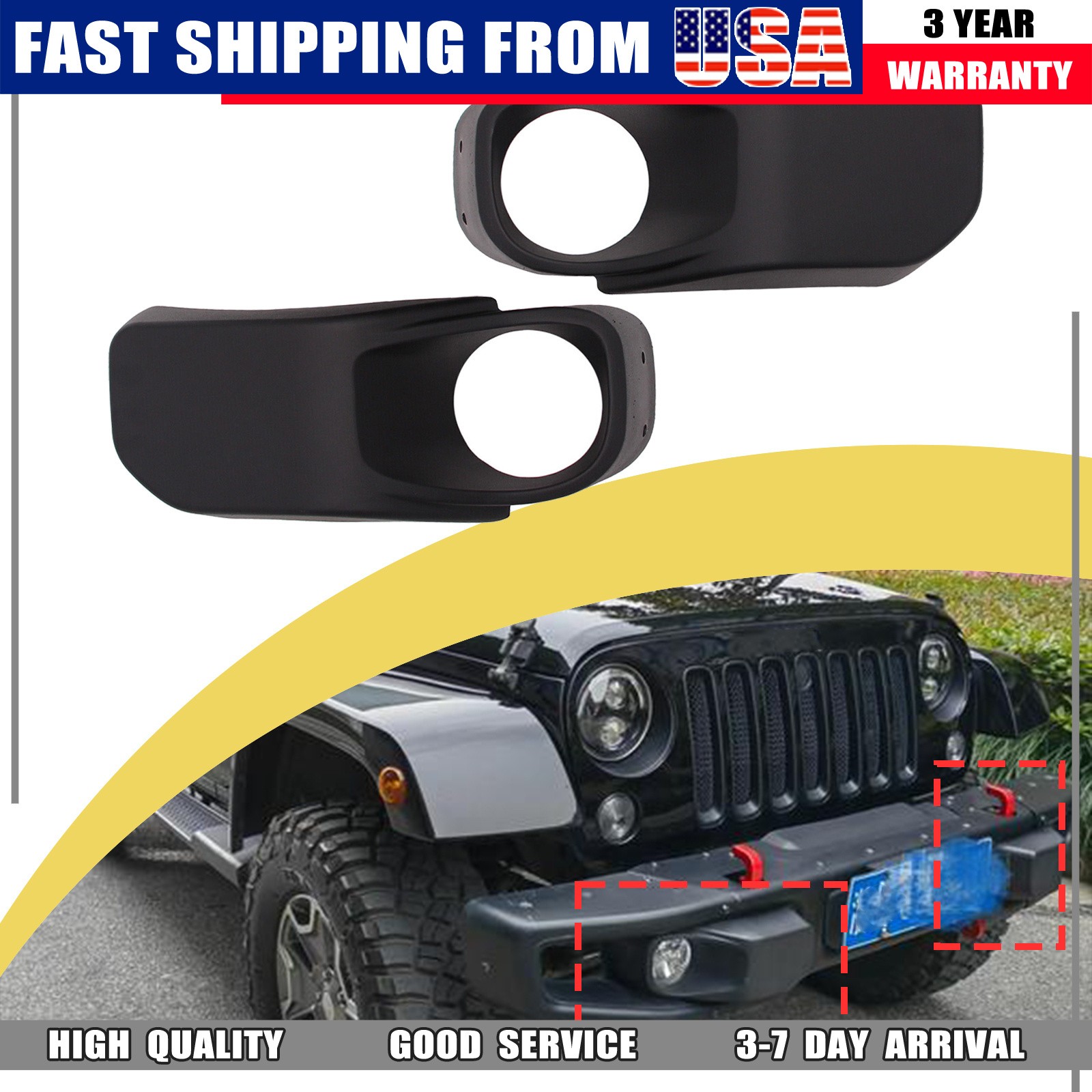 Fits 2013-17 JEEP Wrangler Front LH & RH Steel Bumper Fog Light Lamp Covers US