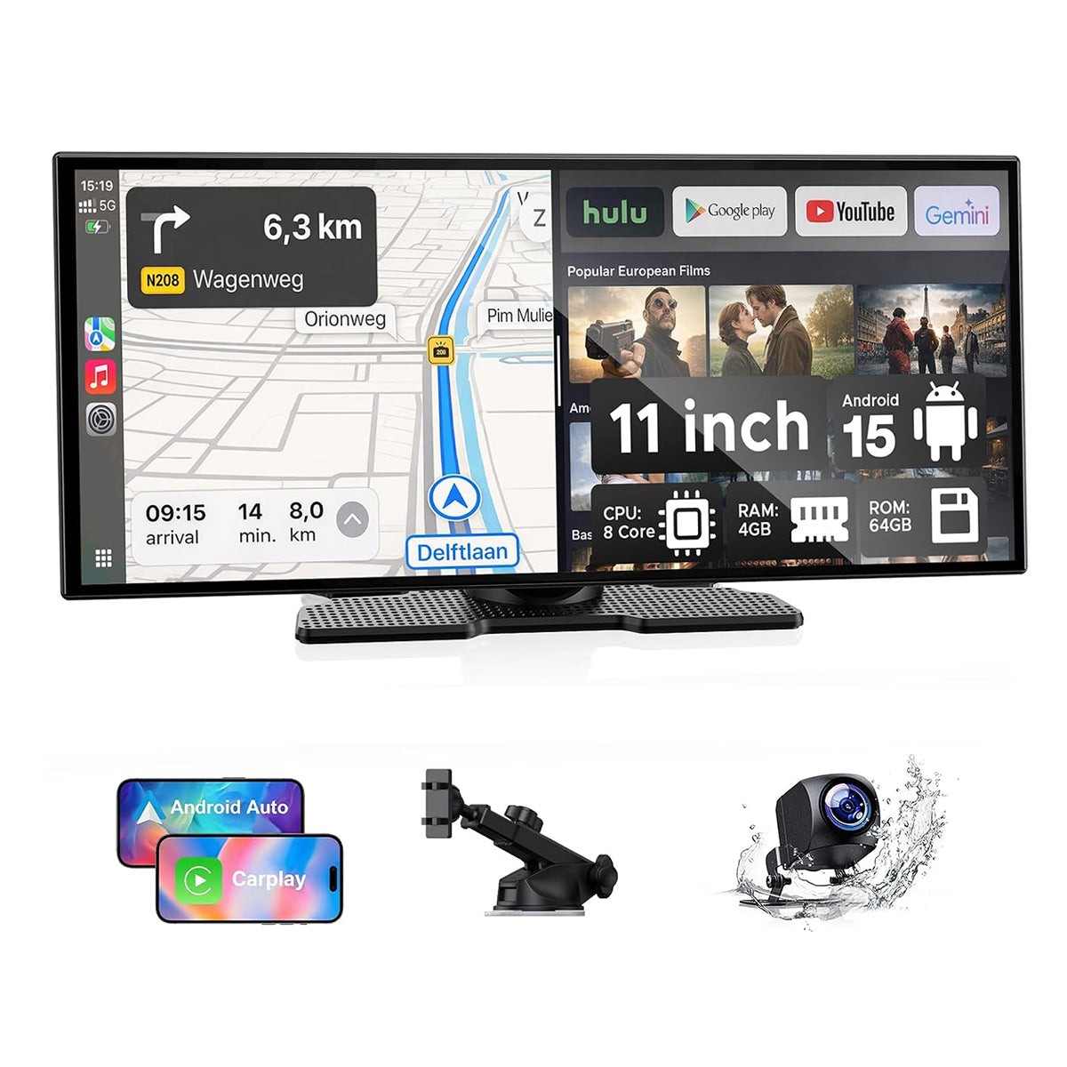 LAMTTO RC32 11 Inch Portable CarPlay Monitor Wireless Android Auto GPS Gemini AI