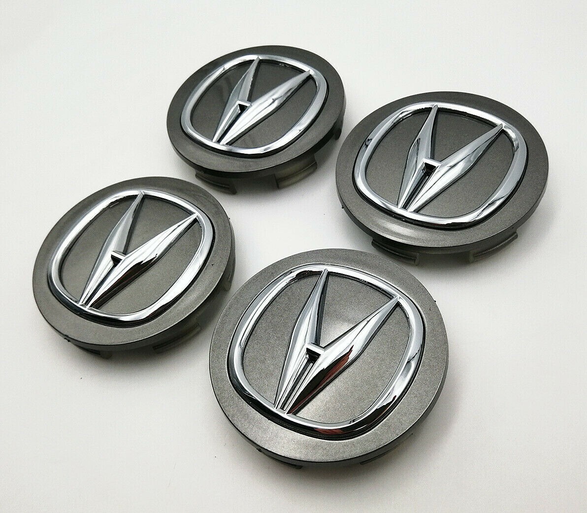 4PCS 69mm Wheel Rims Center Hub Cap Covers Grey & Chrome Badge Logo For ACURA