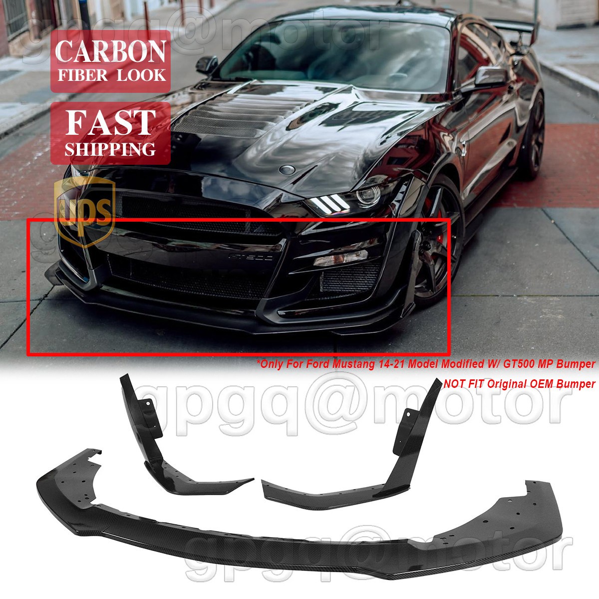 For Ford Mustang Modified W/ GT500 MP Bumper 15-22 Carbon Front Splitter&Winglet